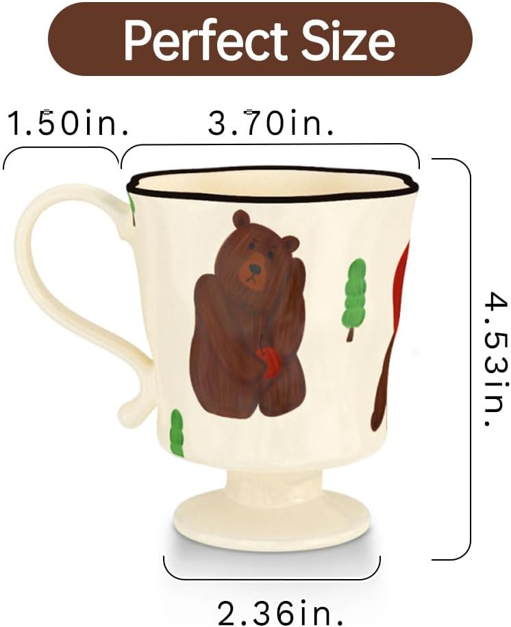360ml -12.17oz Painted Cute Bear Ceramic Mug - Cute Coffee Cup for Espresso,Cappuccino, Turkish Tea - Gift for Women, Dishwasher Safe