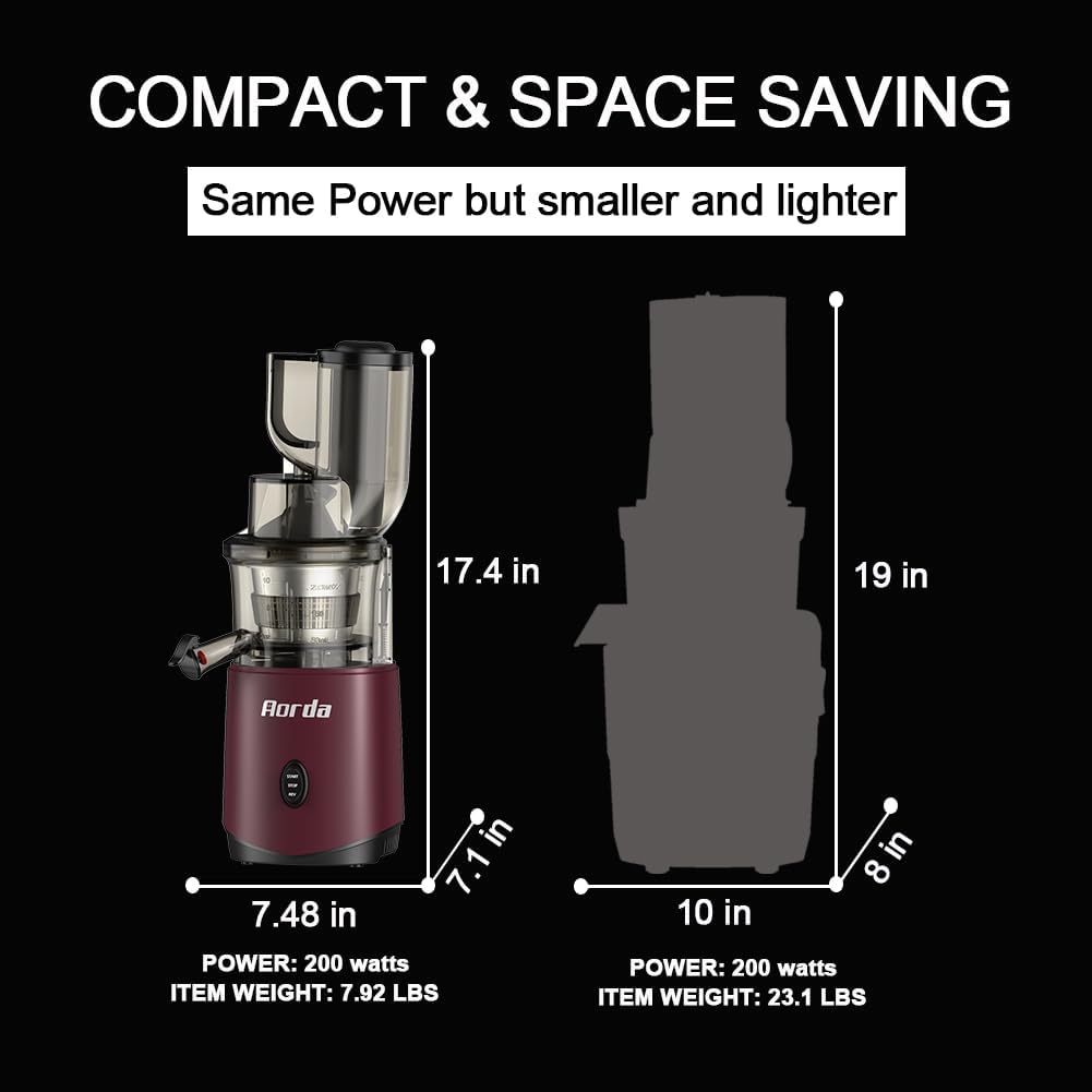 Masticating Cold Press Juicer Machines: 200W Pure Slow Juicer With Quiet Motor For Vegetable And Fruit Easy To Clean, Red