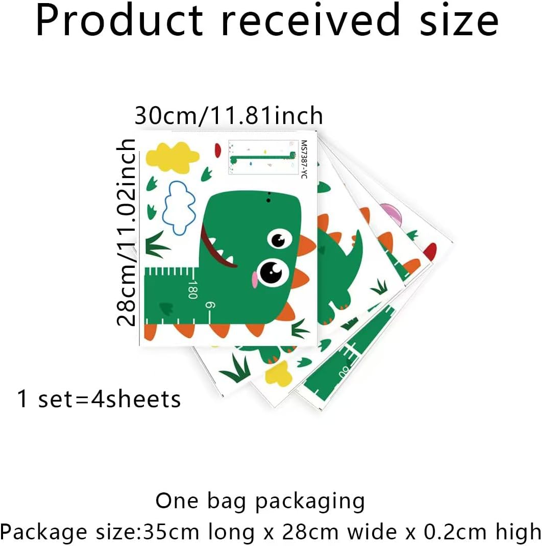 Dinosaur Self-adheve Vinyl Nursery Wall Decal Baby Growth Chart Sticker for Bedroom Play Room