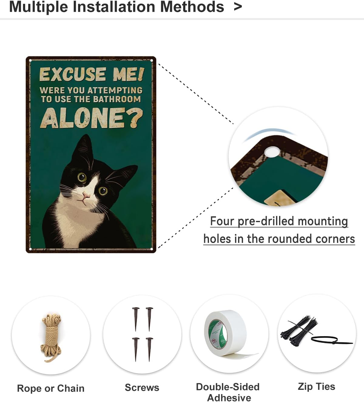 ALKB Funny Tuxedo Cat Metal Signs Black Cat Metal Poster Tuxedo Cat Lover Gift Vintage Bathroom Wall Decor 8 x 12 Inch