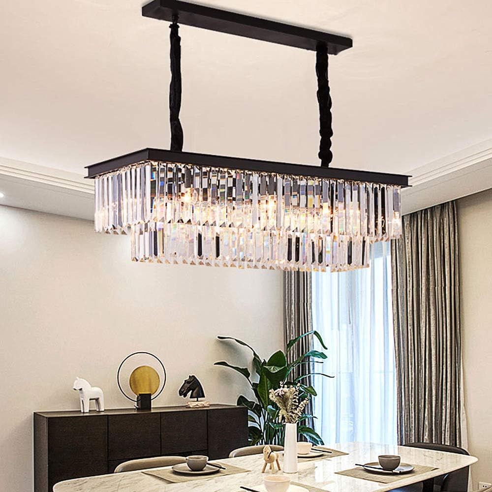 L39.4 W10.2 Rectangle Modern Crystal Chandeliers Lighting Pendant Ceiling Lights Fixture Lamp for Dining Living Room