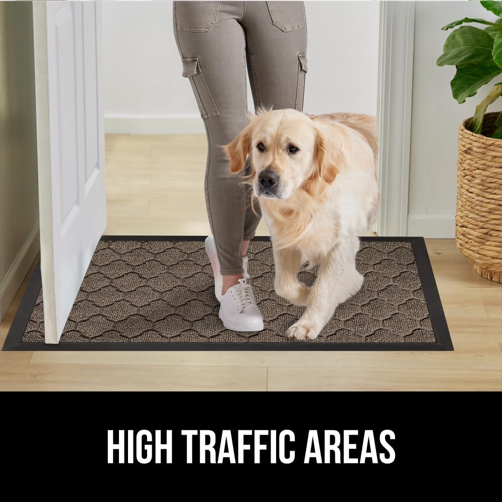 GORILLA GRIP 100% Waterproof All-Season WeatherMax Doormat, 47x35, US Designed Natural Rubber, Stain and Fade Resistant, Low Profile Indoor Outdoor Door Mats, Easy Clean Patio Mat, Latte Quatrefoil