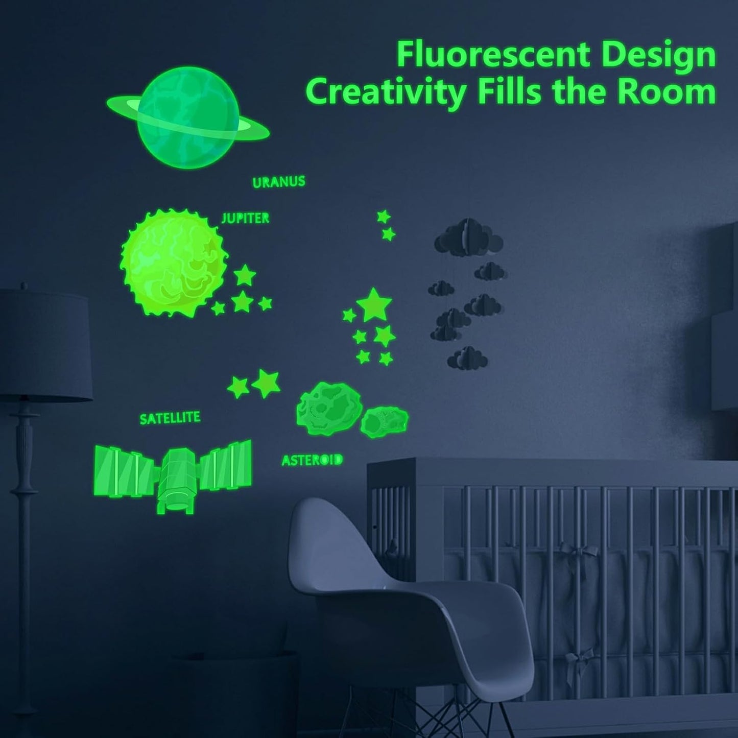 Glow in The Dark Stickers, 103 PCS Solar System Glow Stars Ceiling Stickers Galaxy Space Planets Wall Decals for Kids Boys Girls Bedroom Nursery Playroom Party Room Decor