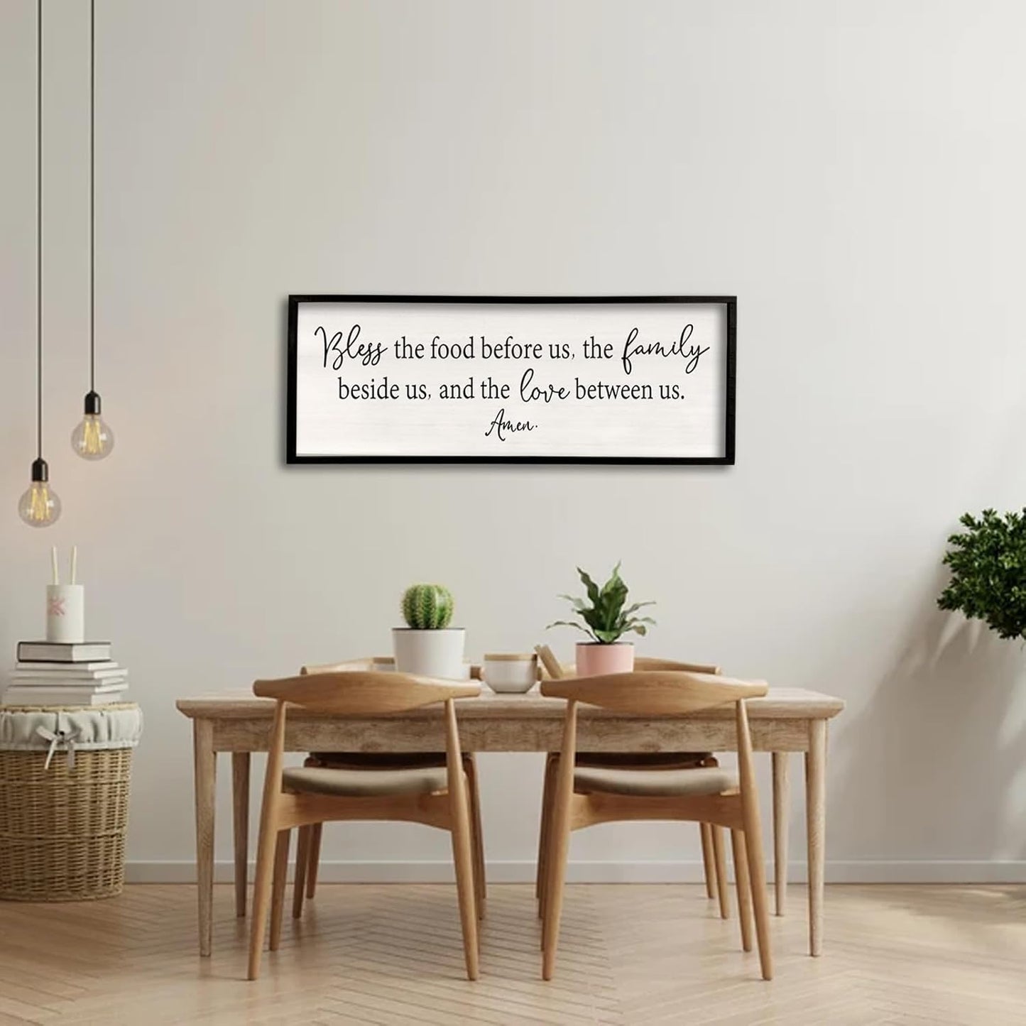 Bless the Food Before Us Sign Wall Decor 40"X15" Large Farmhouse Dining Room Wall Decor Framed Wood Rustic Home Wall Art Kitchen Decoration (Black)