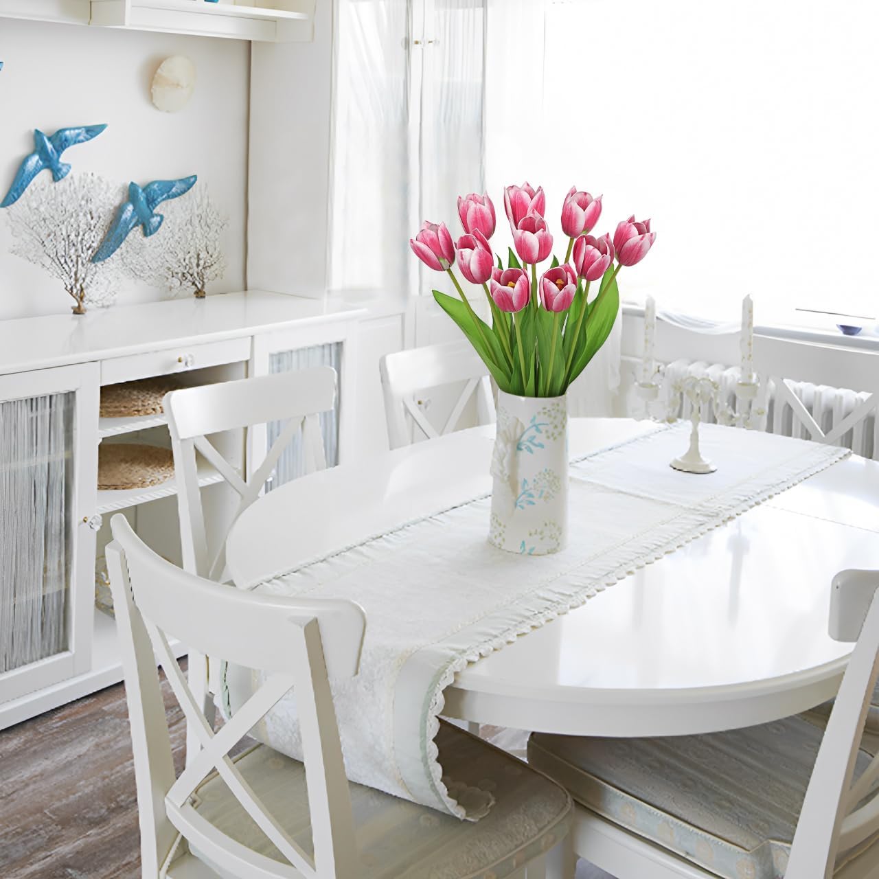 Artificial Tulips Flowers – 20" Long Stem Faux Tulips, 10PCS Real Touch Fake Red Tulip for Vase, Farmhouse, Kitchen, Spring & Wedding Home Decor