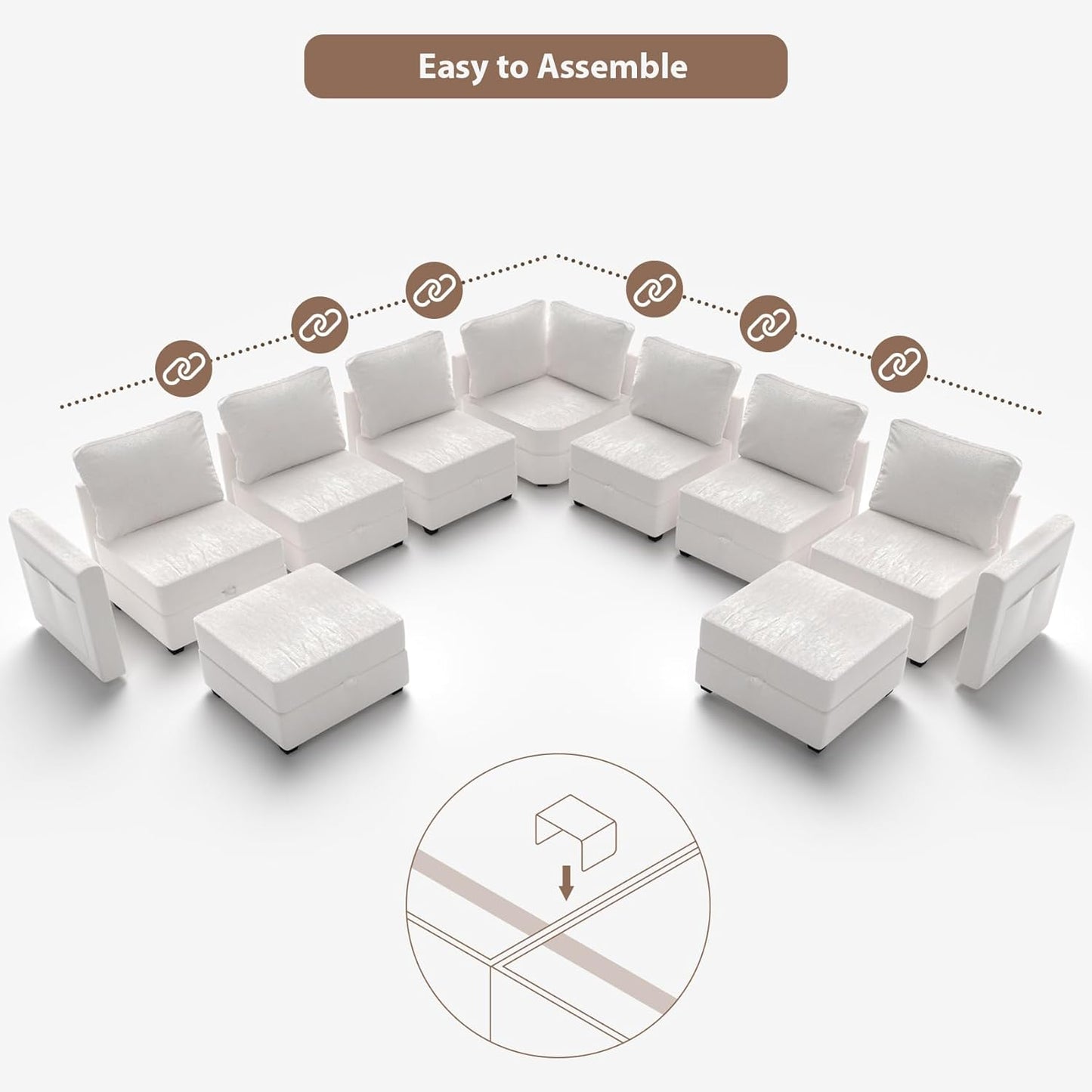 mestyl Modular Sectional Sofa Convertible Sofa Couch Set with Storage for Living Room, Modern 7 Seater Modular Sectional Couch with 2 Movable Ottoman (Beige)