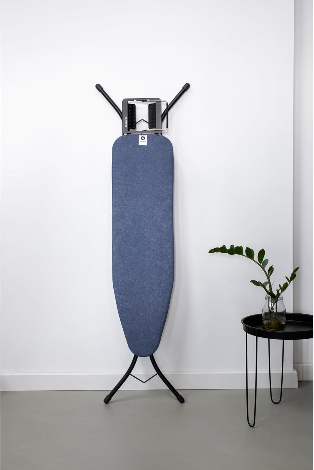 Brabantia Size A Compact Small Ironing Board (43x12 in) 7 Height Options, Adjustable Steam Iron Rest Holder (Denim Blue) Non-Slip Feet, Anti-Collapse Child Locks