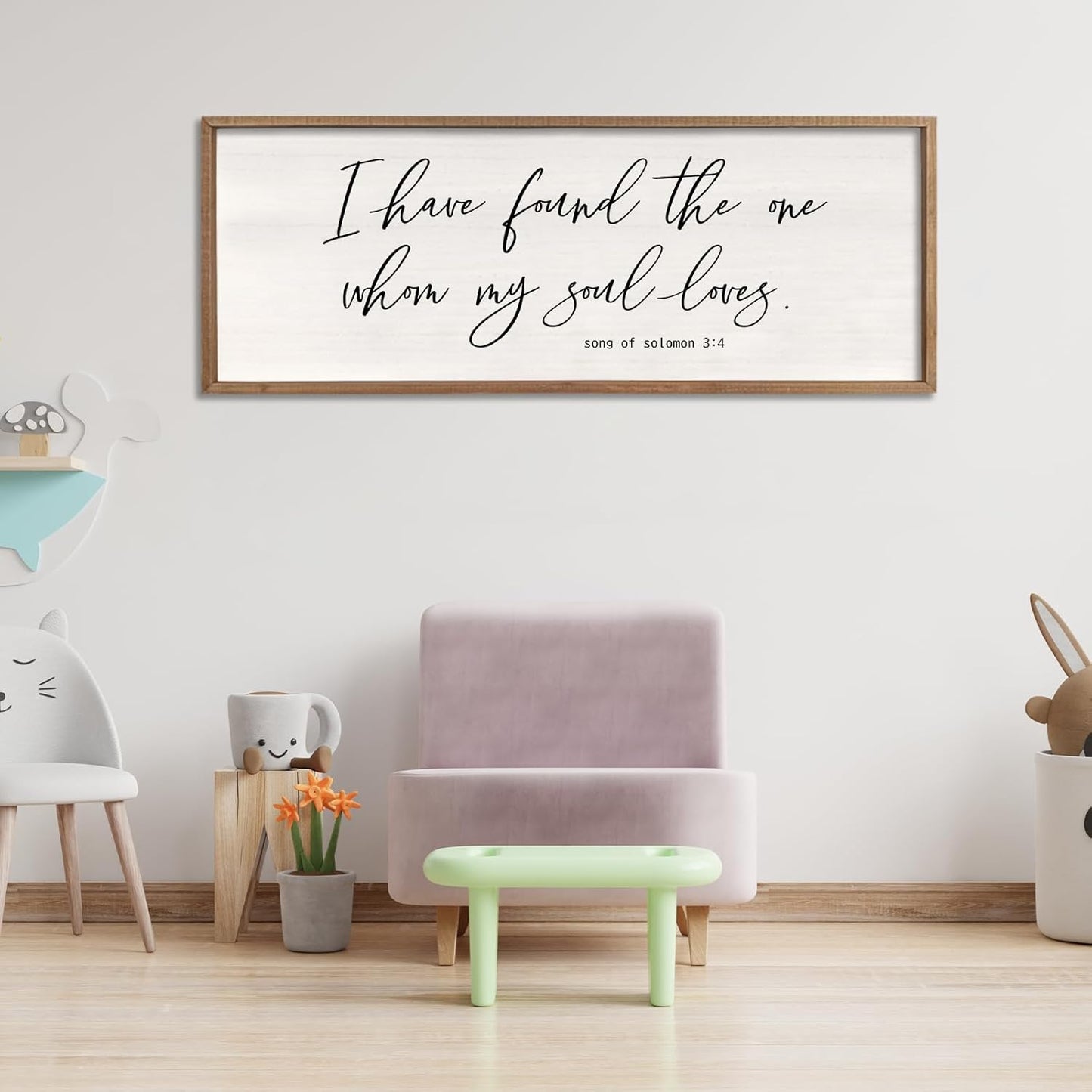 I Have Found The One Whom My Soul Loves Sign Wall Art Decor 32"x12" Modren Master Bedroom Above Bed Wood Framed Song of Solomon 3:4 Large Living Room Bible Verse Wall Hanging (Wood)
