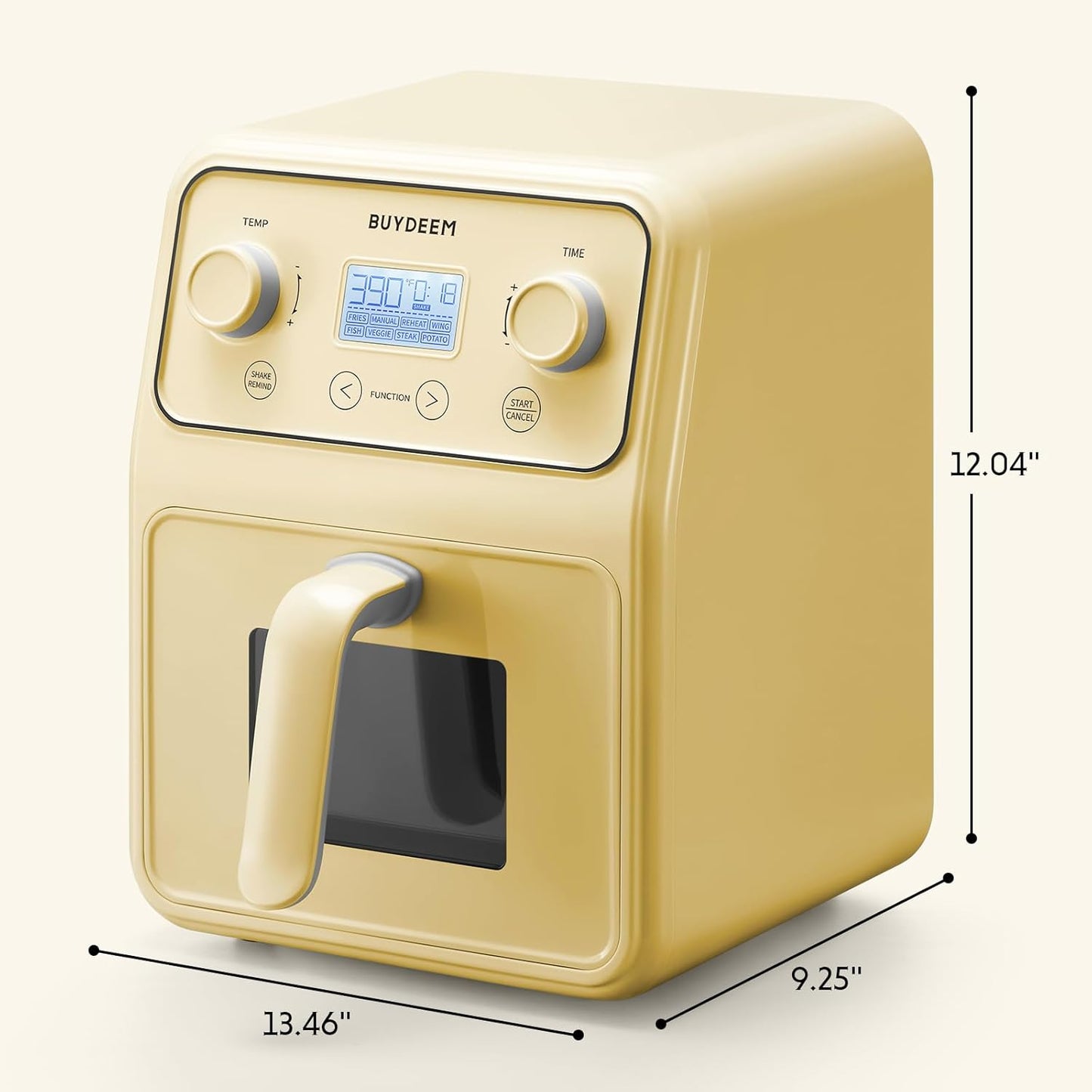 BUYDEEM F51 8-in-1 Air Fryer 4.2QT, Retro Countertop Airfryer Oven with Visible Window, Shake Reminder, One-touch Control with LCD Display, Mellow Yellow