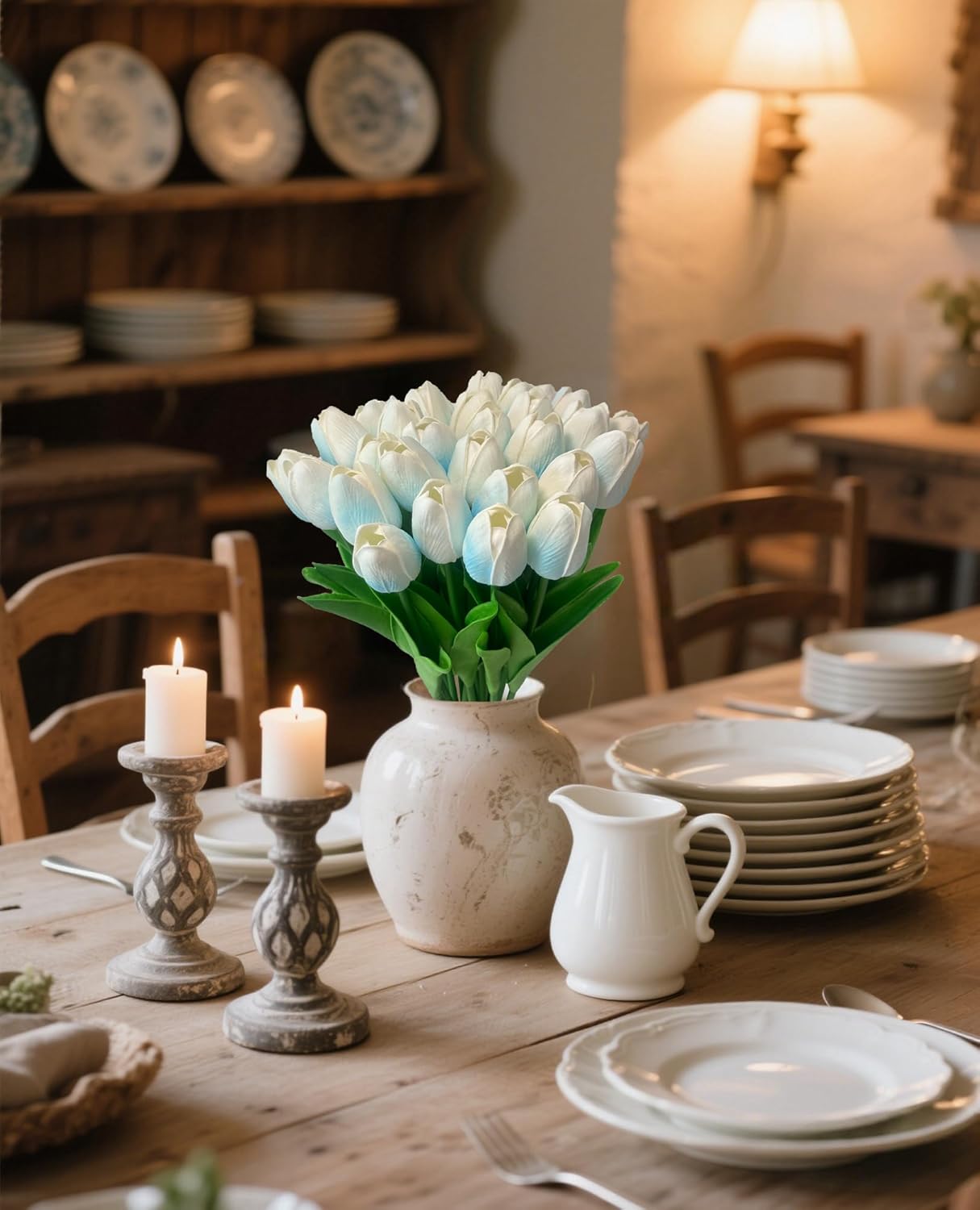 15 Pcs Fake Tulips Artificial Flowers Real Touch PU Faux Flowers Tulip Stems for Wedding Bouquet Floral Arrangement Home Party Office Decorations Mother's Day