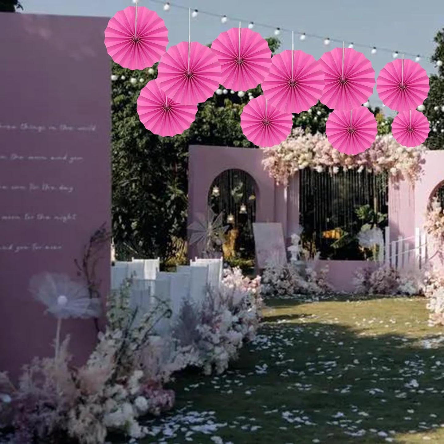 Red Graduation Party Decor,Girls Party Decorations ,Party Supplies Party Fans 8in, Anniversary Decorations for Party,Wedding Graduation Events Accessories 30 Color DIY Set (Rose Red)