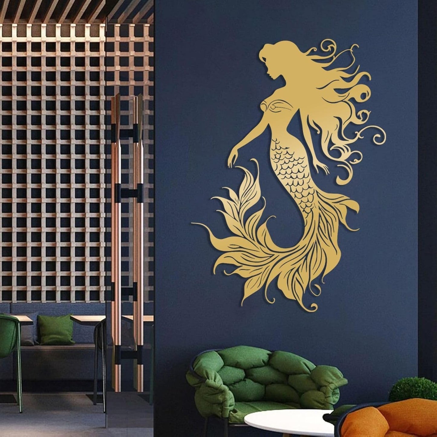 Veplsur Mermaid Metal Wall Art, Metal Mermaid Wall Decor, Marine Biology Wall Decor, Ocean Wall Art, Nautical Wall Hanging, Beach Hanging for Bathroom Bedroom (White, 41"x29"|105x75cm)