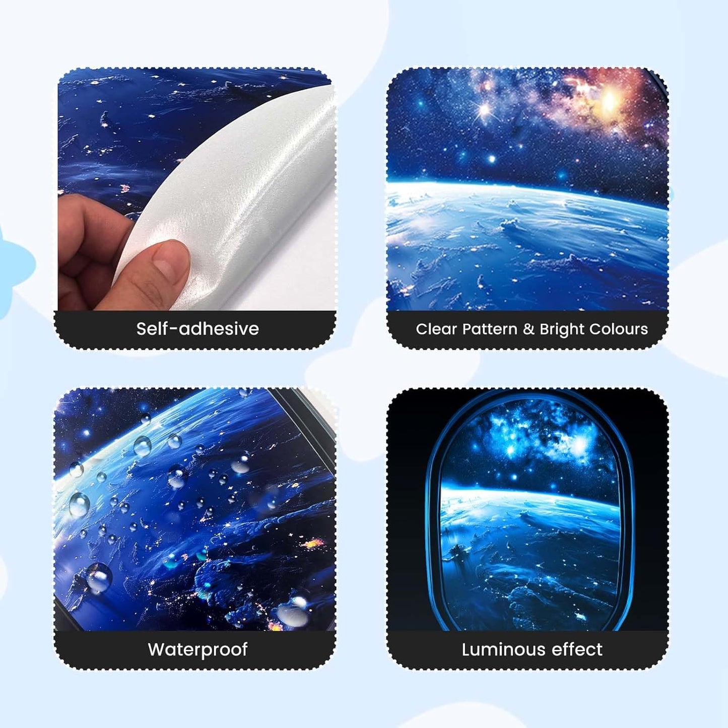 SNAIL GARDEN 4 Pcs Luminous Universe Galaxy Space Wall Stickers,Glow in The Dark Wall Decals,Self-Adhesion Space Themed Wall Decor,3D Ceiling Glow in The Dark Decorations(Blue Light)