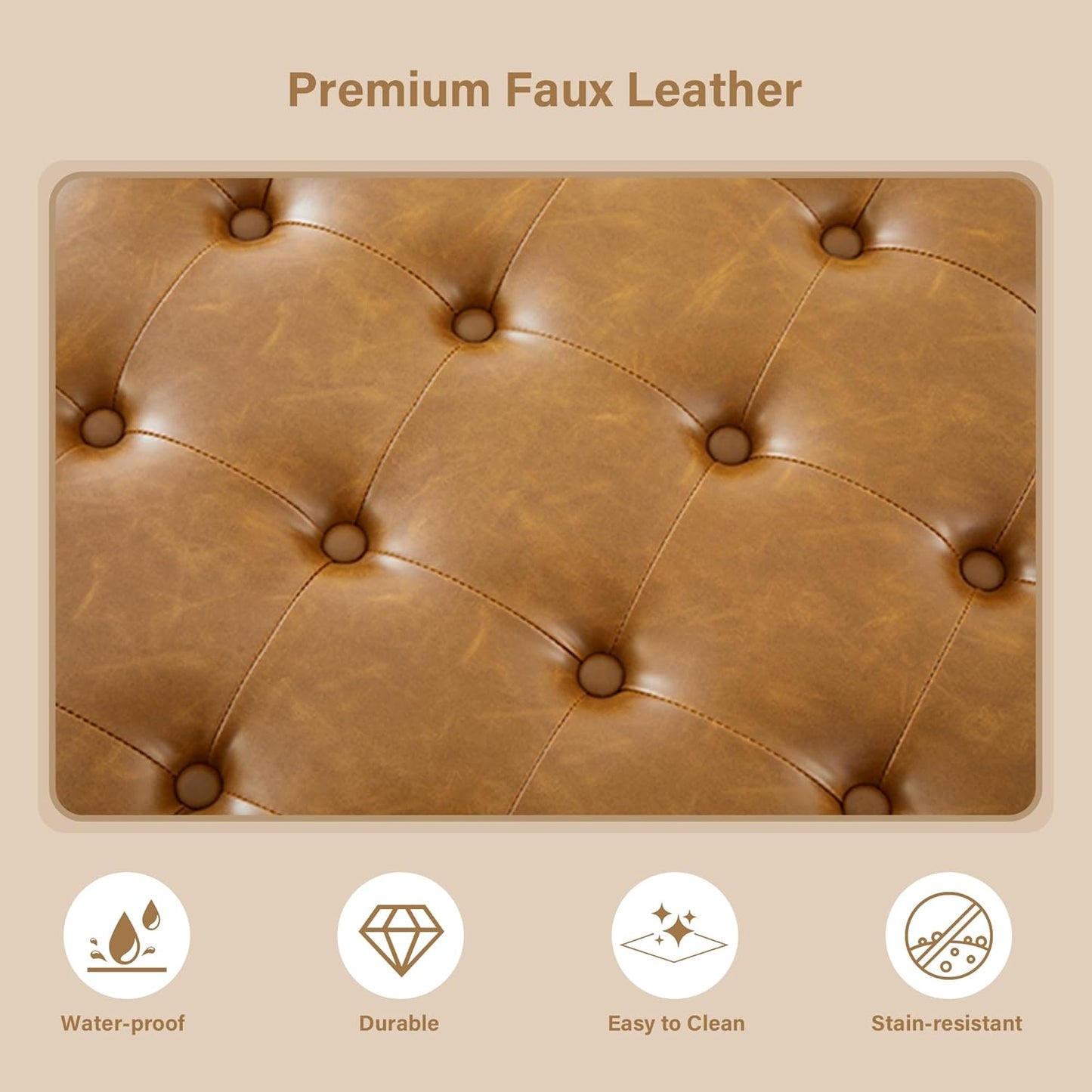 30-Inch Large Round Ottoman, Faux Leather Coffee Table with Removable Lid Top, Upholstered Footrest Modern Button Circle Storage Ottoman for Living Room, Office, PU Brown