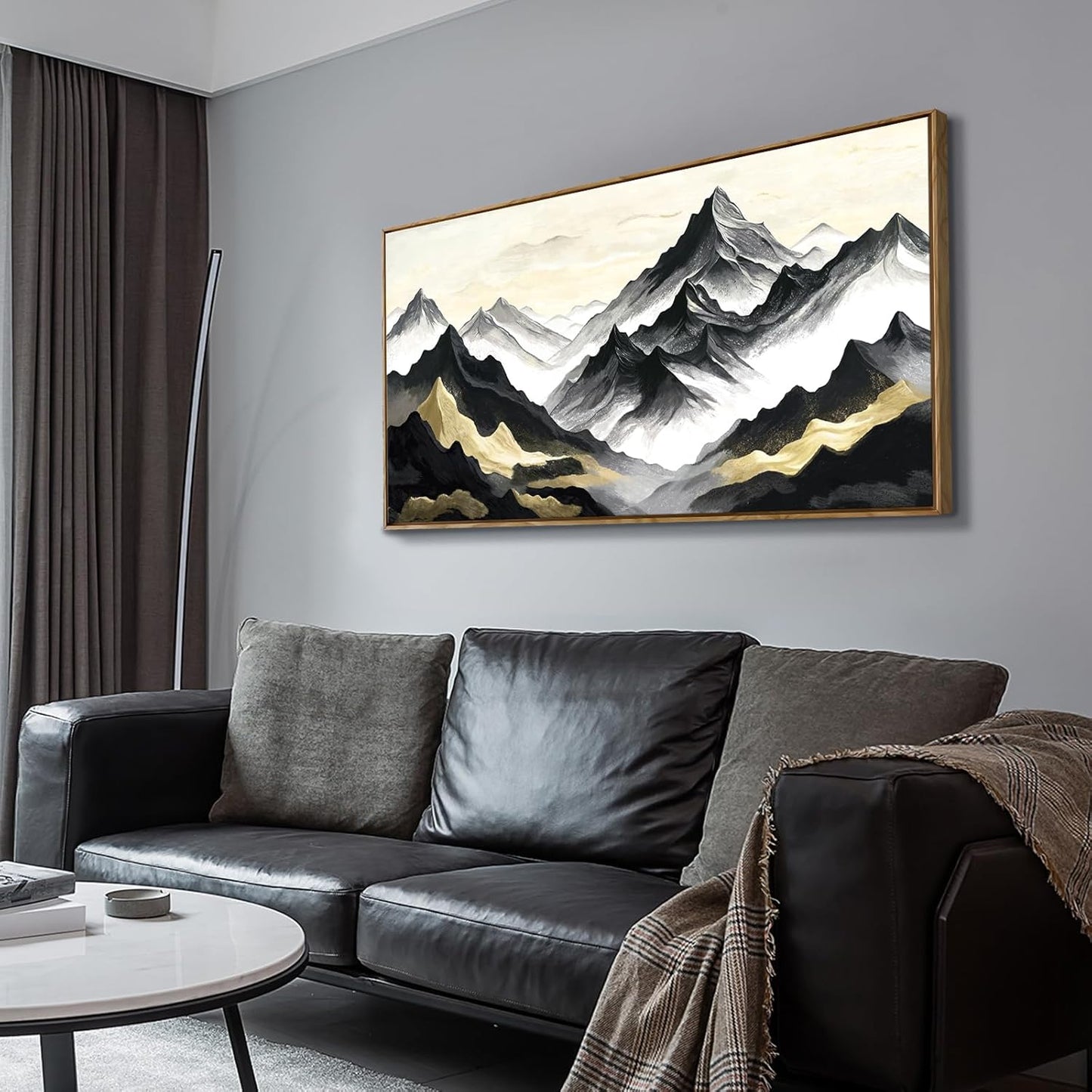 amatop Large Framed Canvas Wall Art Modern Abstract Mountain Landscape Art Print Zen Minimalist Artwork Black and White Decorative Motivational Picture for Office Living Room Bedroom Decor 48x24 Inch