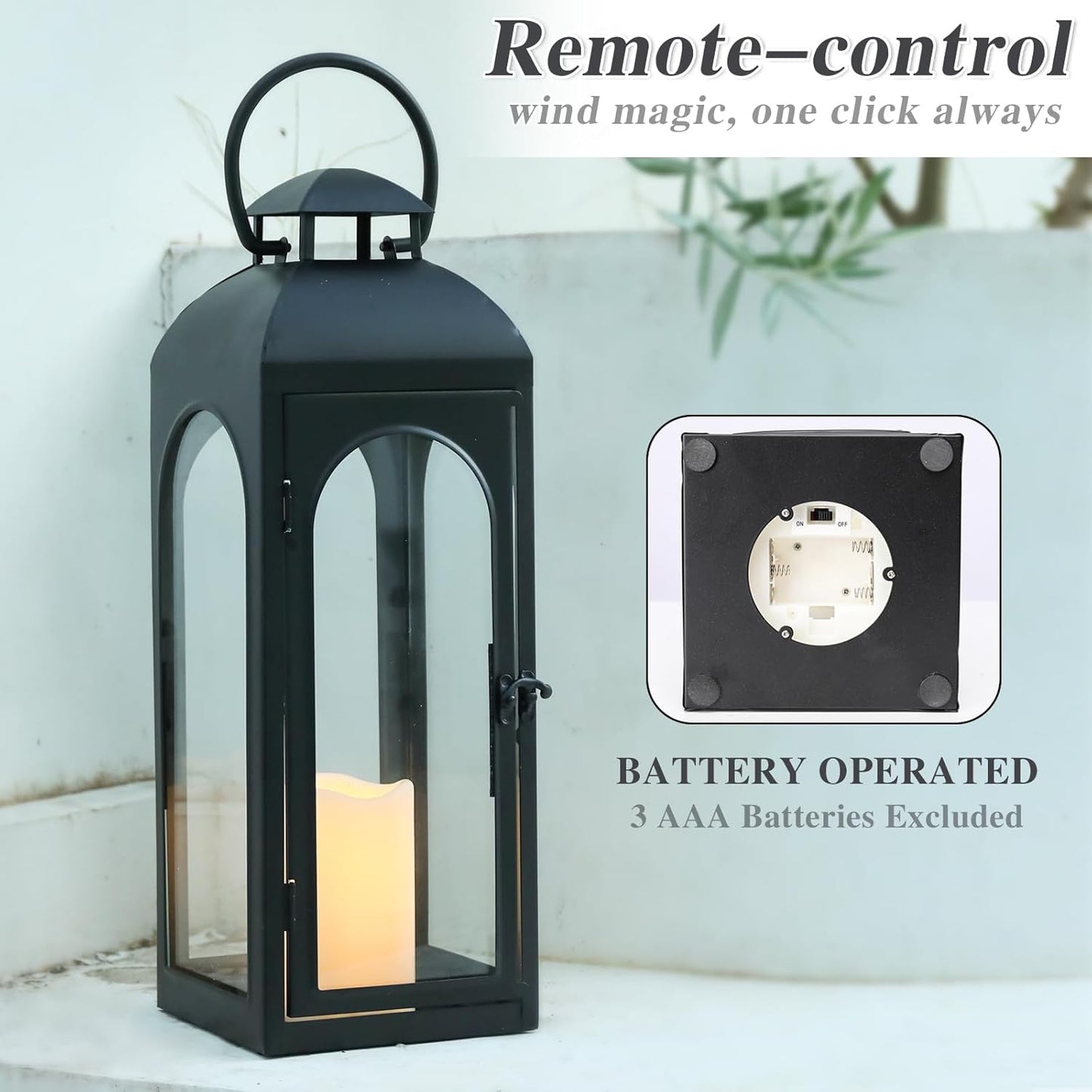 Bdor 20 Inches Metal and Stainless Steel Glass Decorative Lantern with Electronic Wax Effect - Indoor/Outdoor Decorative Lighting, Handcrafted Aesthetic, Perfect for Home, Parties, and Holiday Decor