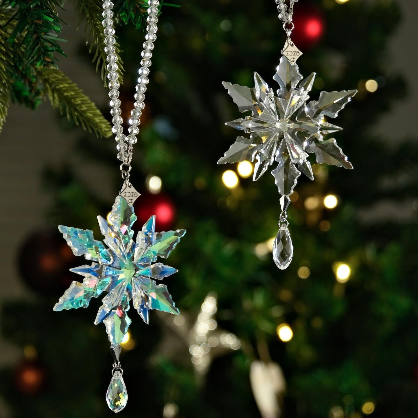 2025 Annual Christmas Ornaments Crystal Snowflake Star - Christmas Tree Ornaments Pendant Sun Catcher Home Hanging Decor (2025 White Crystal 3 Layers)