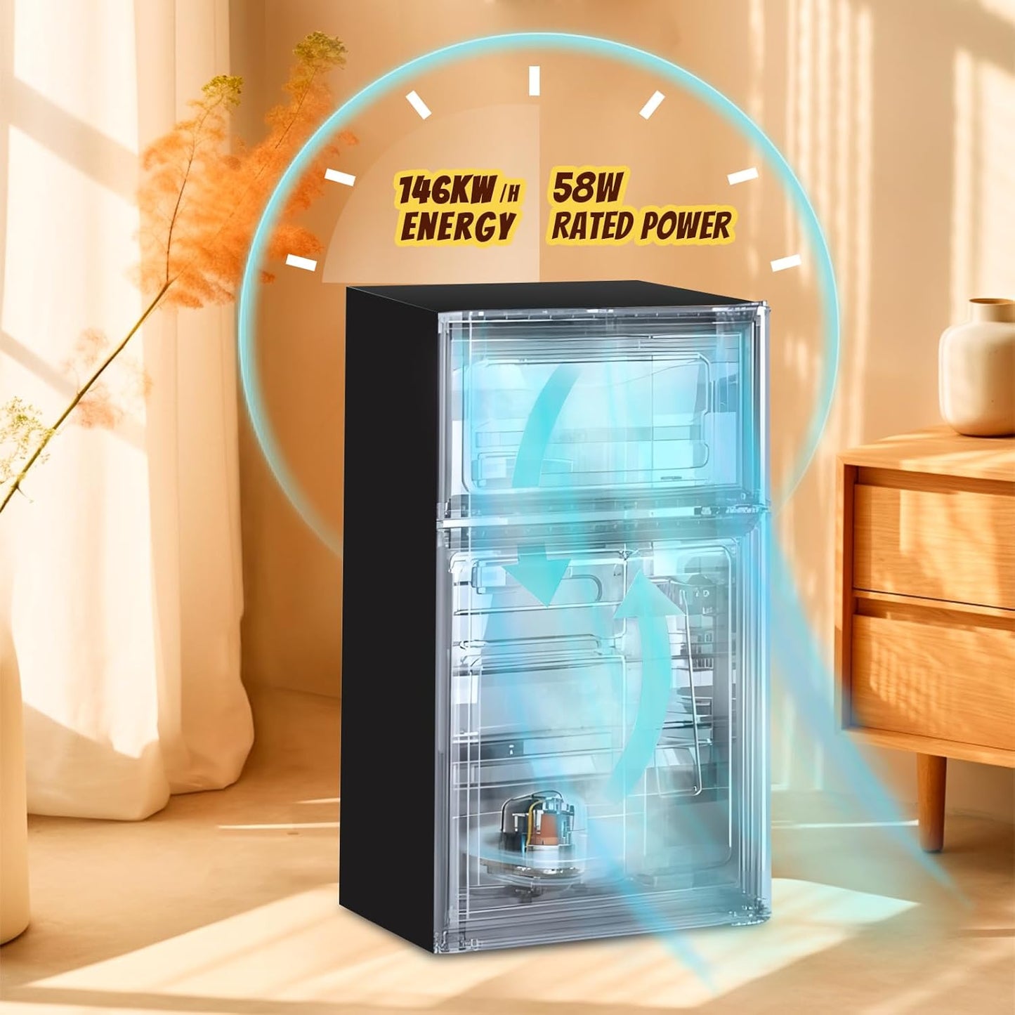 2.4 Cu.ft Mini Fridge Small Refrigerator with Freezer Dual Door Dorm Fridge for Personal Senven Temp Gear Suit for Apartment, Bedroom, Rv Silver