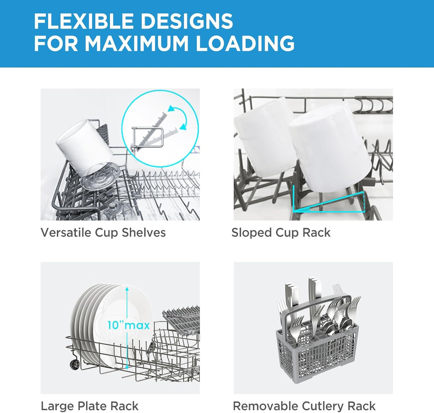 Midea MDC22P2ASS Countertop, Portable Place Settings & 6+2 Washing Cycles. Energy Star Dishwasher, Dish Washer for Dorm, RV& Apartment, Sliver, Silver