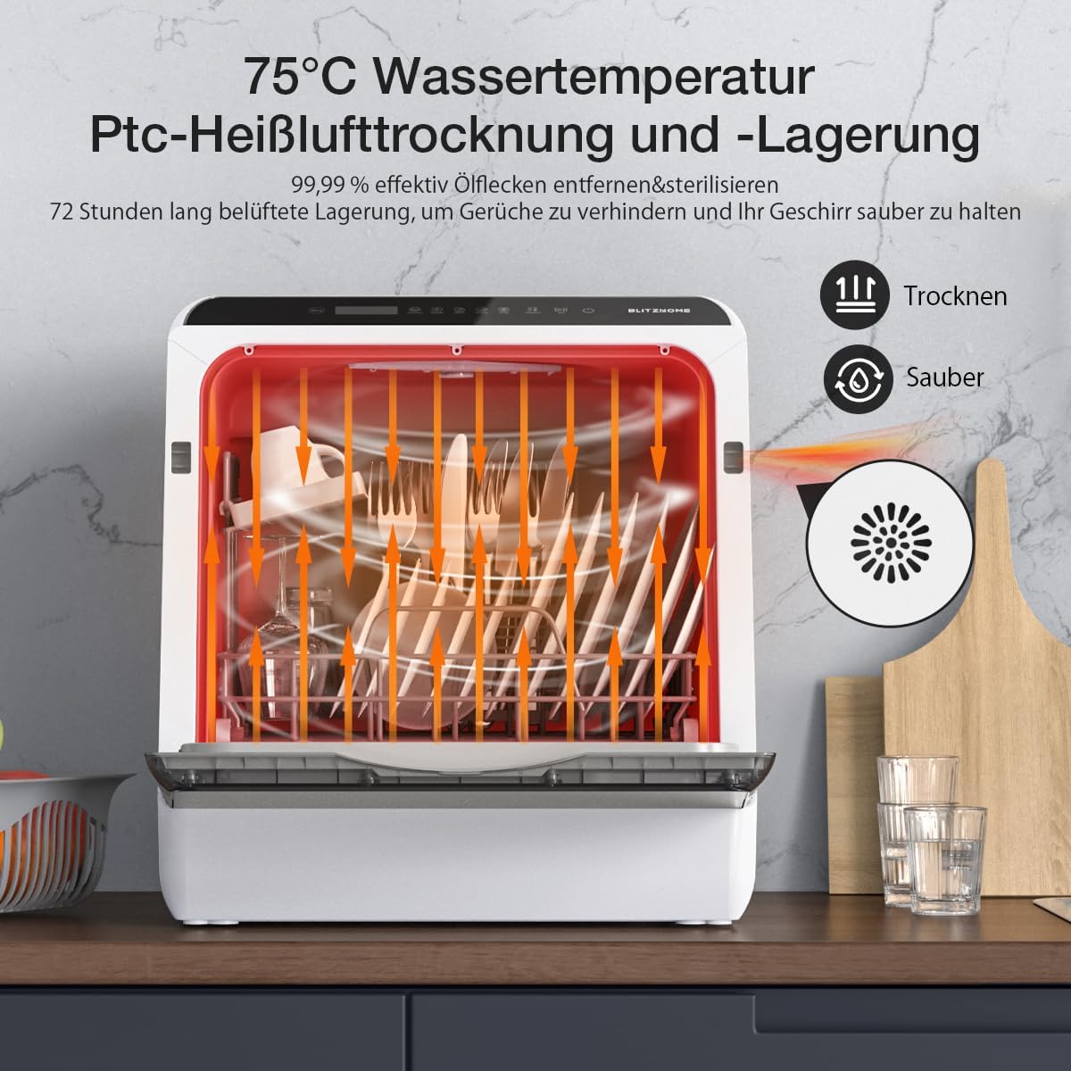 Portable Dishwasher Countertop, WIFI Smart Dishwasher, Compact Mini Dishwashers with 5L Built-in Water Tank, 6 Programs, 360° Dual Spray, High-Temp& Air-Dry Function, Fruit Cleaning
