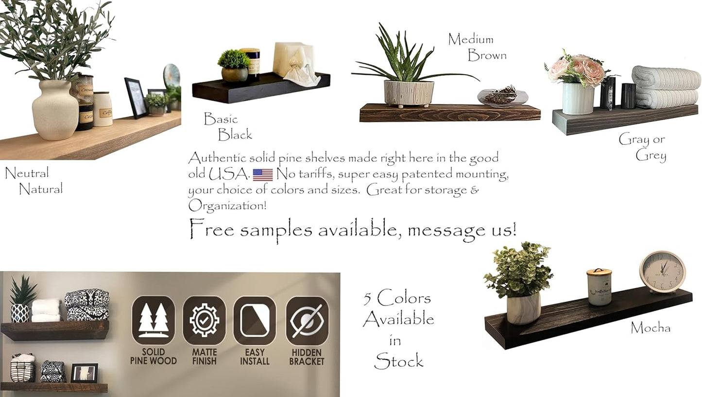 Joel's Antiques - 30 Inch Wooden Floating Shelves for Wall - 30x8x2 in - Made of Natural Wood - Heavy Duty Rustic Wall Shelves for Bedroom - Perfect for Living Room, Kitchen - Black