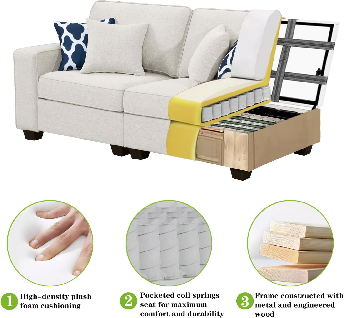L Lengend Vansen Modular Sectional Sofa U Shaped Couch with Ottoman Modern Reversible Corner Sectional Couch for Living Room (Cream, U Shaped Sofa-3)