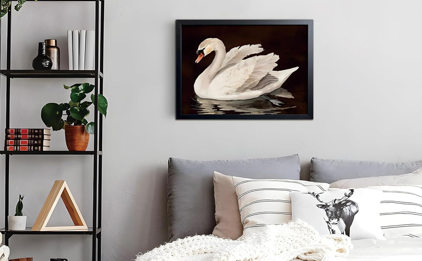 Black Wood Framed Wall Art Canvas Print Home Decor, Vintage Swan Aesthetic Wall Decor Photo, Classical Grace Swan Bathroom Prints Painting for Living Room Bedroom Office Decor 16x24 Inch