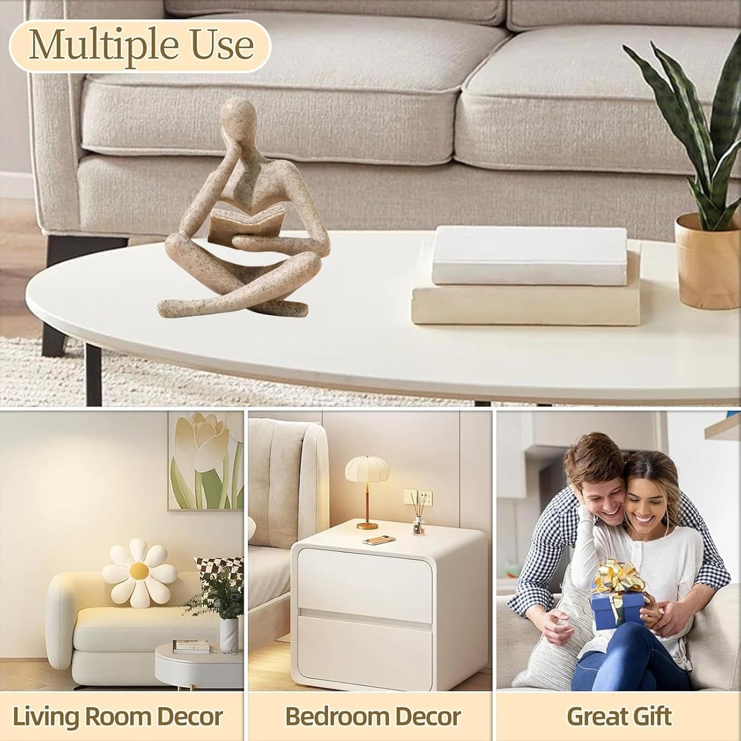 Bookshelf Decor Thinker Statue - Abstract Style Thinker Sculptures Modern Aesthetic Figurine Decoration Statues for Home Decor-Zuo Si-Sandstone