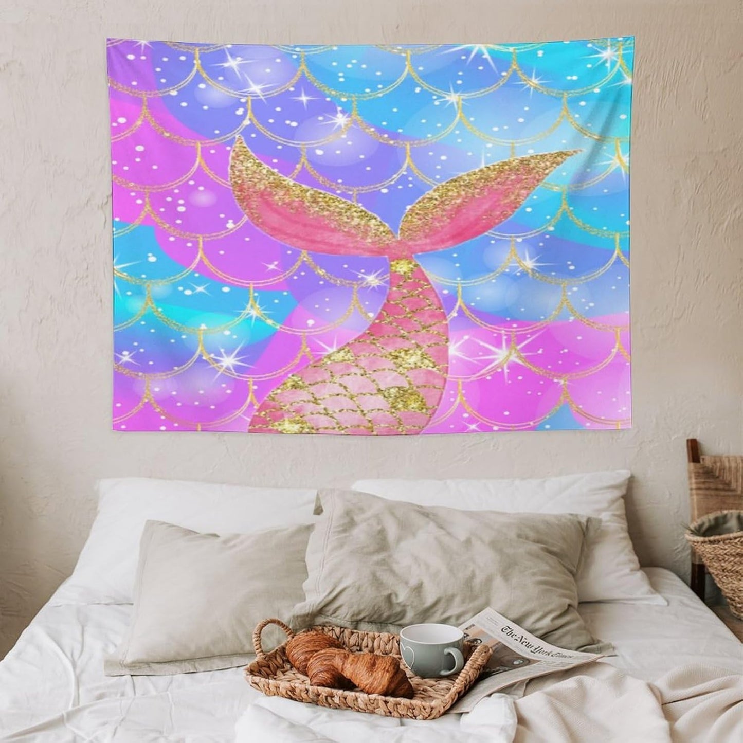HZOHNAGO Mermaid Scales Tapestry Colorful Shiny Scales Mermaid Tail Pattern Printed Wall Tapestry Wall Hanging for Bedroom Living Room Dorm 40" W x 30" H