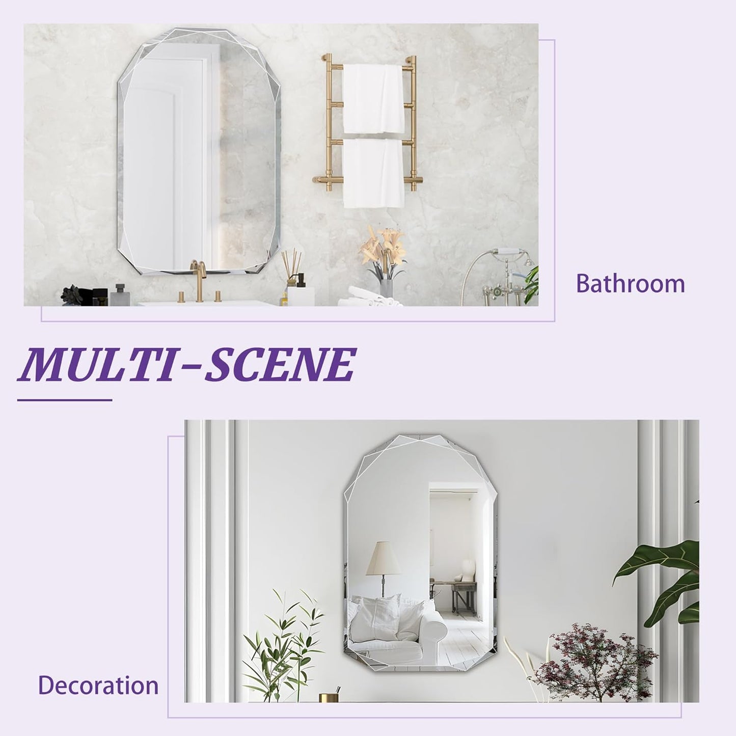 Bathroom Mirror for Wall, 26" x 38" Arched Mirror, Bathroom Vanity Mirror, Beveled Edge Frameless Wall Mount Vanity Mirrors, Wall Mirrors Decorative, Irregular Beveled Edge Mirror