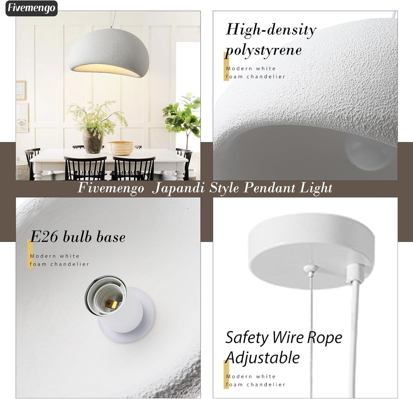 23.6in Large Wabi Sabi Pendant Lights Kitchen Island Lighting Fixture Ceiling Mount White Modern Japanese Lamp Japandi Chandelier for Dining Living Room Bedroom Restaurant Hanging Lamp