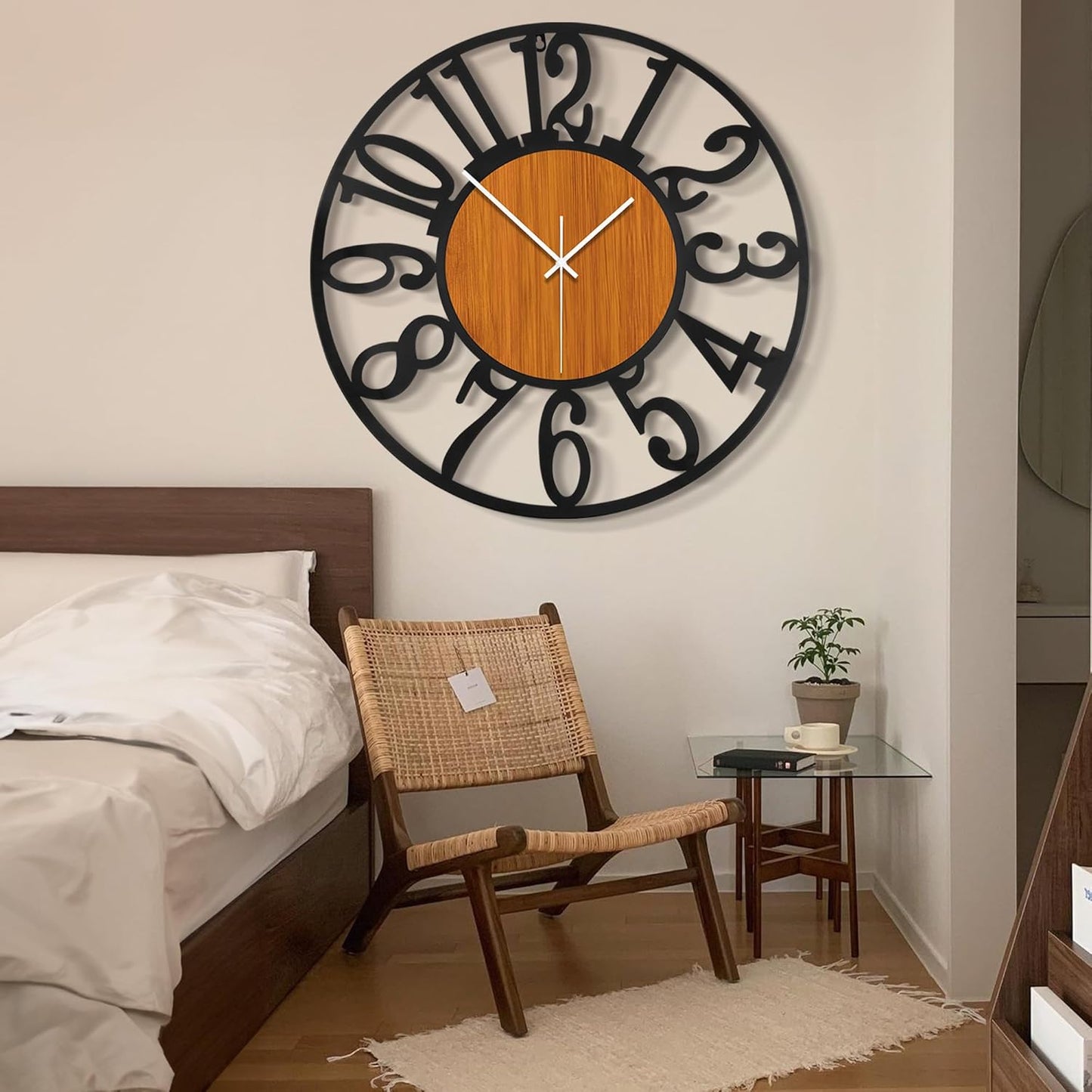 LEIKE 32" Oversized Large Wall Clocks,Silent,Non Ticking,Battery Operated Modern Round Big Wood Decorative Metal Wall Clock for Living Room, Bedroom,Kitchen,Farmhouse,Office Decor - Black,32 Inch