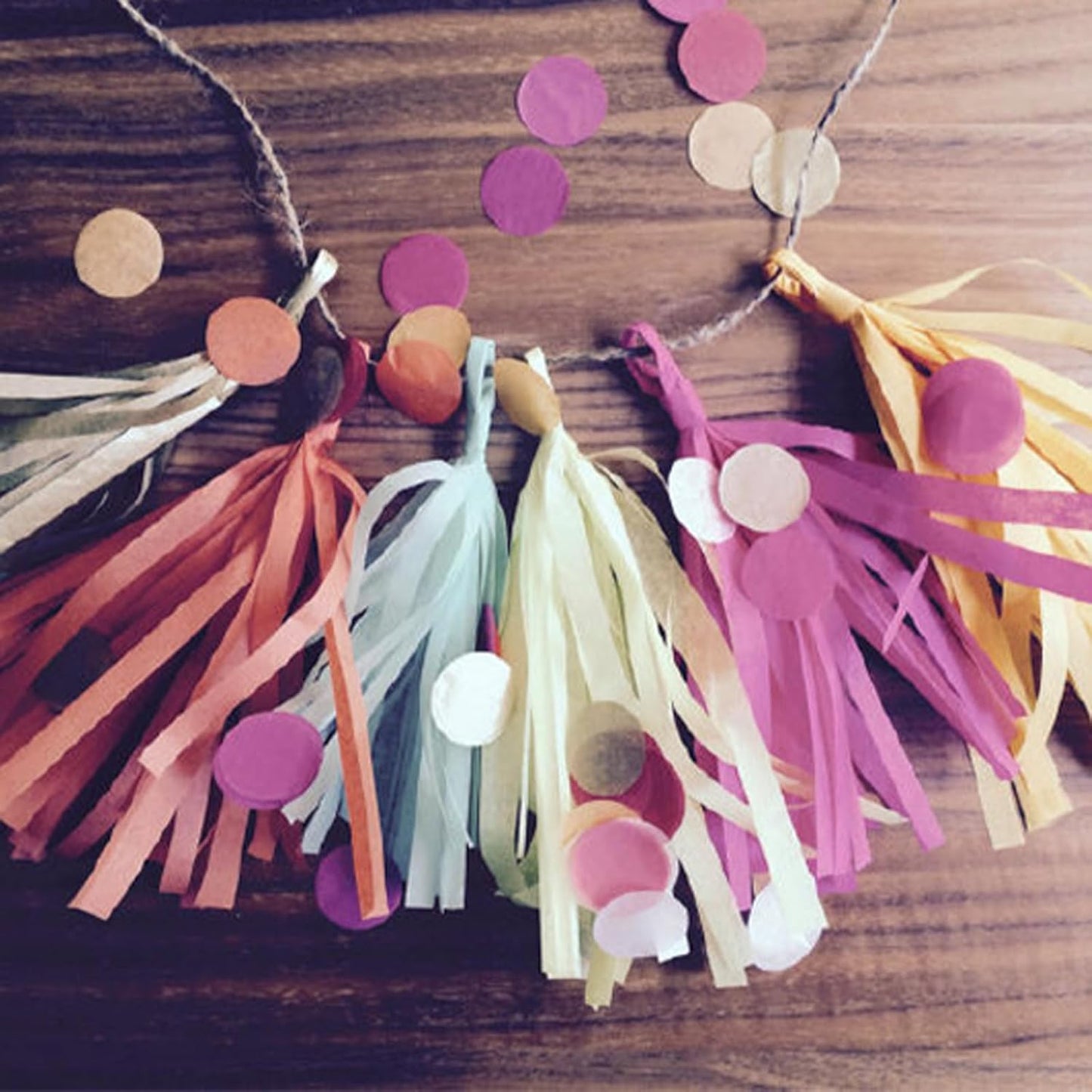 Tassel Garland Tissue Paper Tassel Banner,Tassels Party Decorations for Boho Wedding,Birthday,Bridal/Baby Shower,Pack of 15 (Pink/Tan/Ivory)
