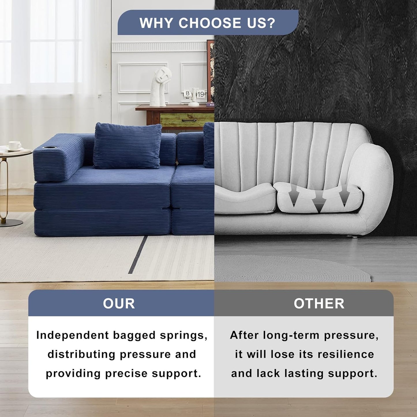 78" W Loveseat Sofa, 4 in 1 Convertible Floor Sofa Bed, Boneless Cloud Couch with Cup Holder, Fold Out Floor Couch, Loveseat Recliner Sleeper for Living Room Bedroom Lounge(Corduroy, White)