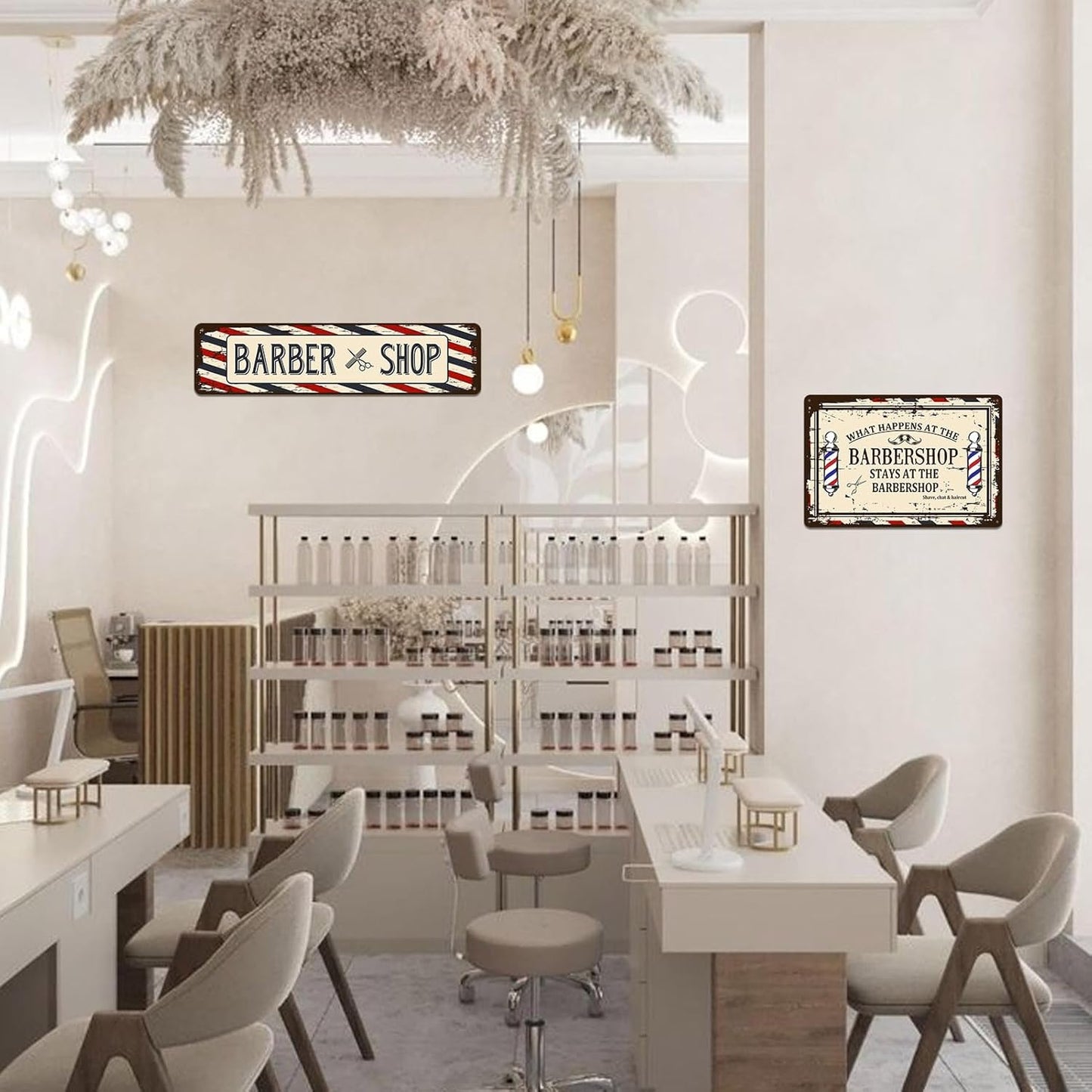 Barber Shop Decor Accessories - Vintage Barbershop Metal Tin Signs Haircut Wall Art Posters Gifts for Men Decorations - What Happens At The Barbershop Stays At The Barbershop Sign 8x12 Inch