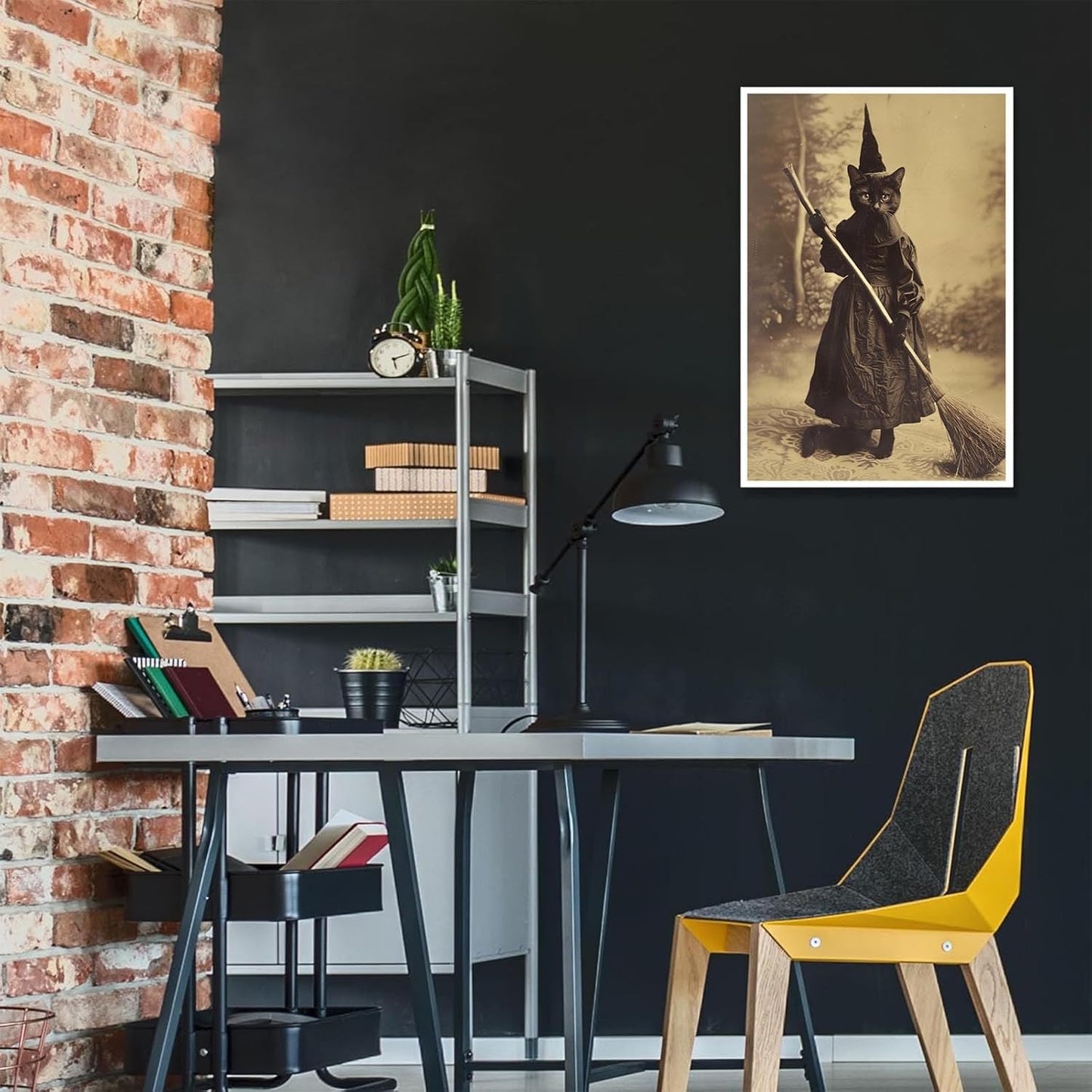 Halloween Decor Posters Black Cat Witch Canvas Wall Art Vintage Spooky Print Of Gothic Room Family Dark Academia Decorations Creepy Picture Poster Aesthetic 24X36inch Unframed