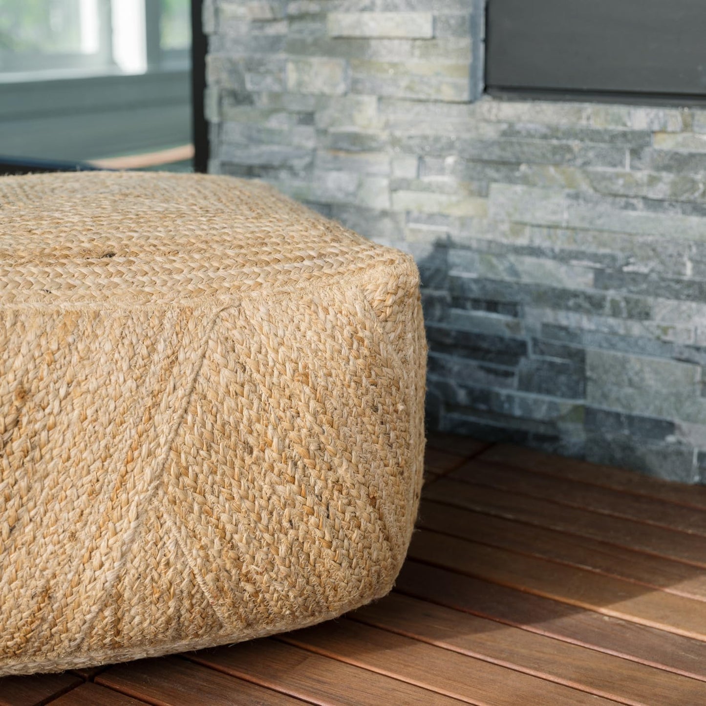 Pouf Ottoman, Square Braided Natural Jute Ottoman Pouf for Living Room or Bedroom, Floor Chair, Foot Rest or Decorative Home Decor