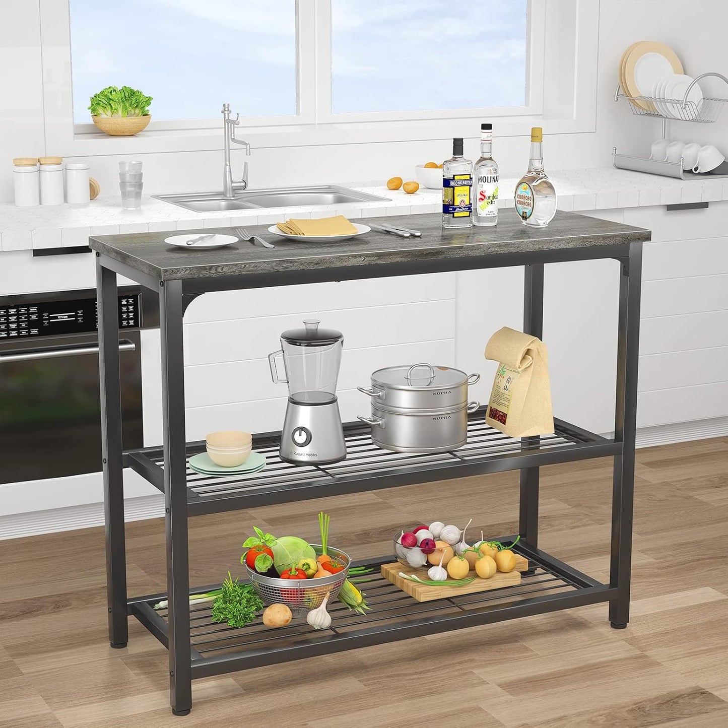 Ecoprsio Small Console Table, Sofa Table with Double Mesh Shelves, Modern Entryway Table for Entryway, Hallway, Foyer, Front Hall, Sofa Couch, Living Room, Bar, Kitchen, 32 Inch, Grey