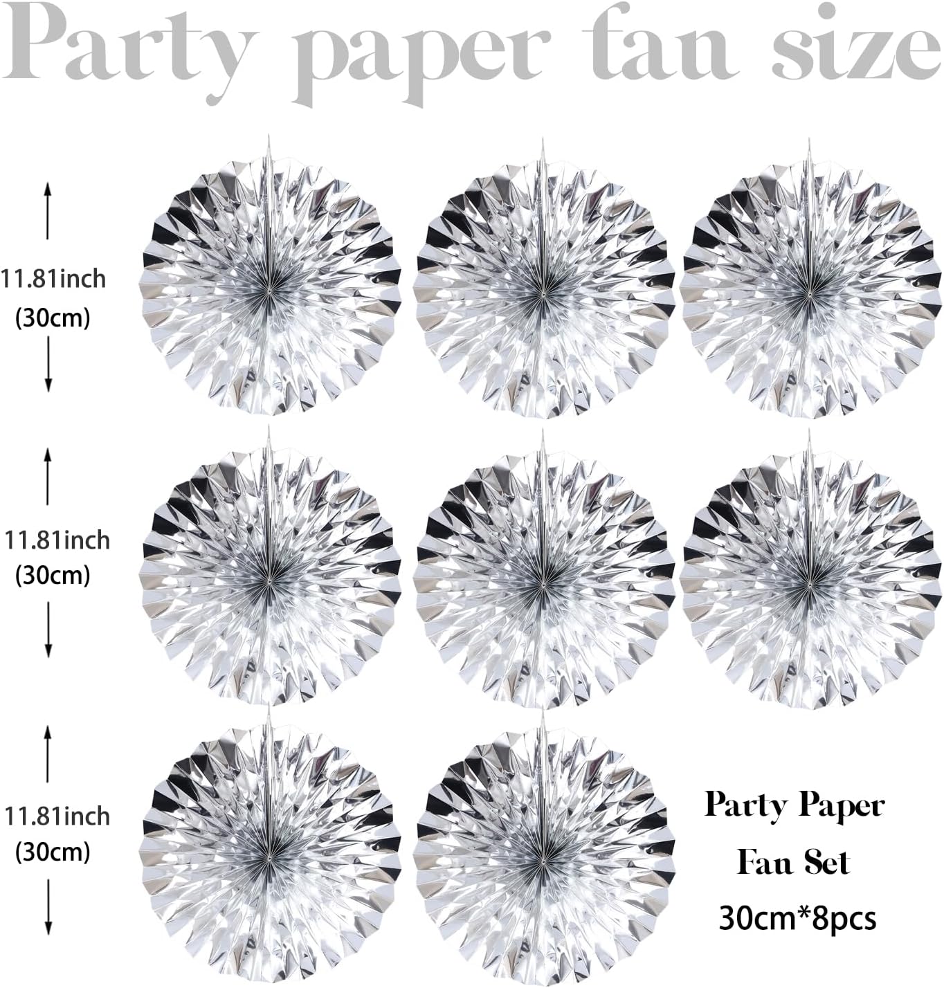 Silver Birthday Decorations,DIY Silver Paper Fans Hanging Decoration ,DecoracióN De CumpleañOs para Hombre,Wedding Decorations for Party 12in,Birthday Decorations for Men 30 Color DIY Set (Silver)