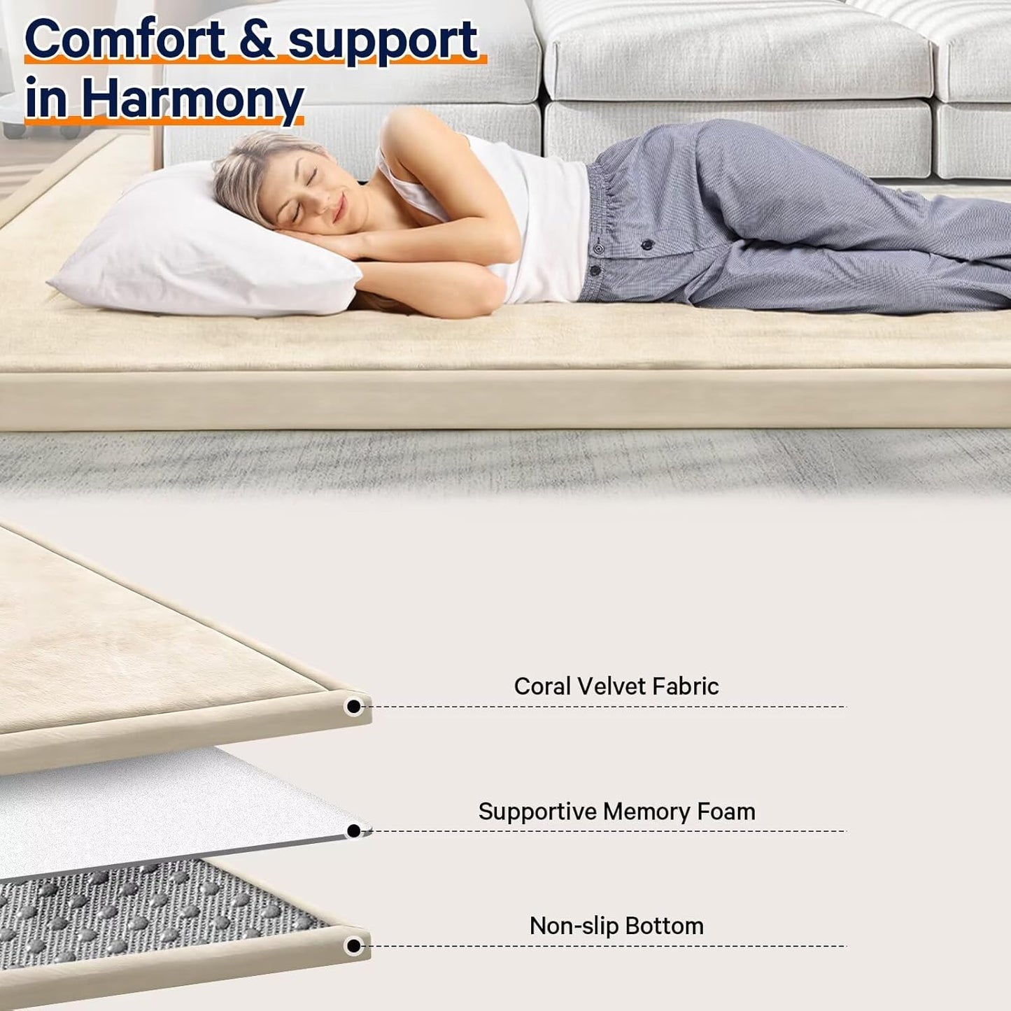 Baby Play Mat for Floor Tummy Time Mat Nursery Rug Muscle Mat Area Rug Playroom Rug Tatami Mat 6'7"x5'11" Memory Foam 1.3" Thick Crawling Mat For Babies,Toddlers, Infants, Kids,Floor Mat(Beige)