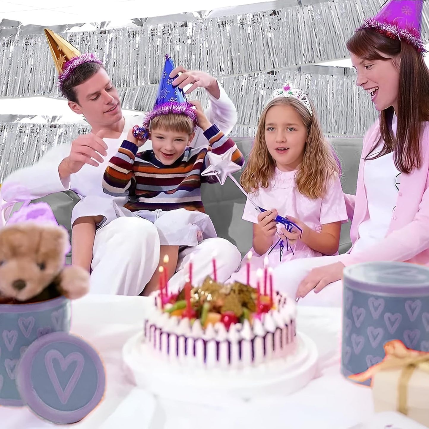 Silver Foil Fringe Garland 10FT 6packs, Metallic Foil Tinsel Fringe Banners for Parade Float Decorations Wedding, Birthday Party Graduation (six Silver)