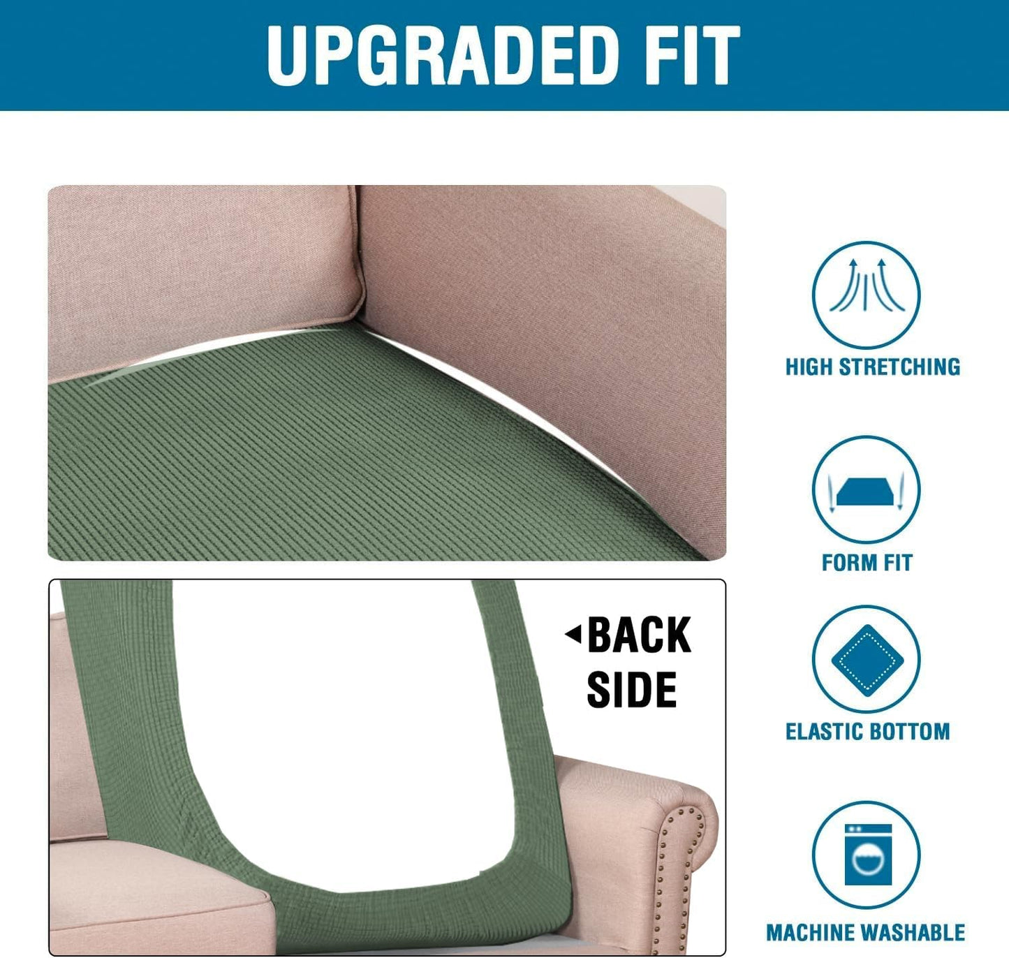 H.VERSAILTEX Super Stretch Individual Chaise Cover Sectional Couch Covers for L Shaped Sofa Both Left/Right Featuring Thick Jacquard Textured Twill Fabric (1 Piece Chaise Cover, Loden Frost)