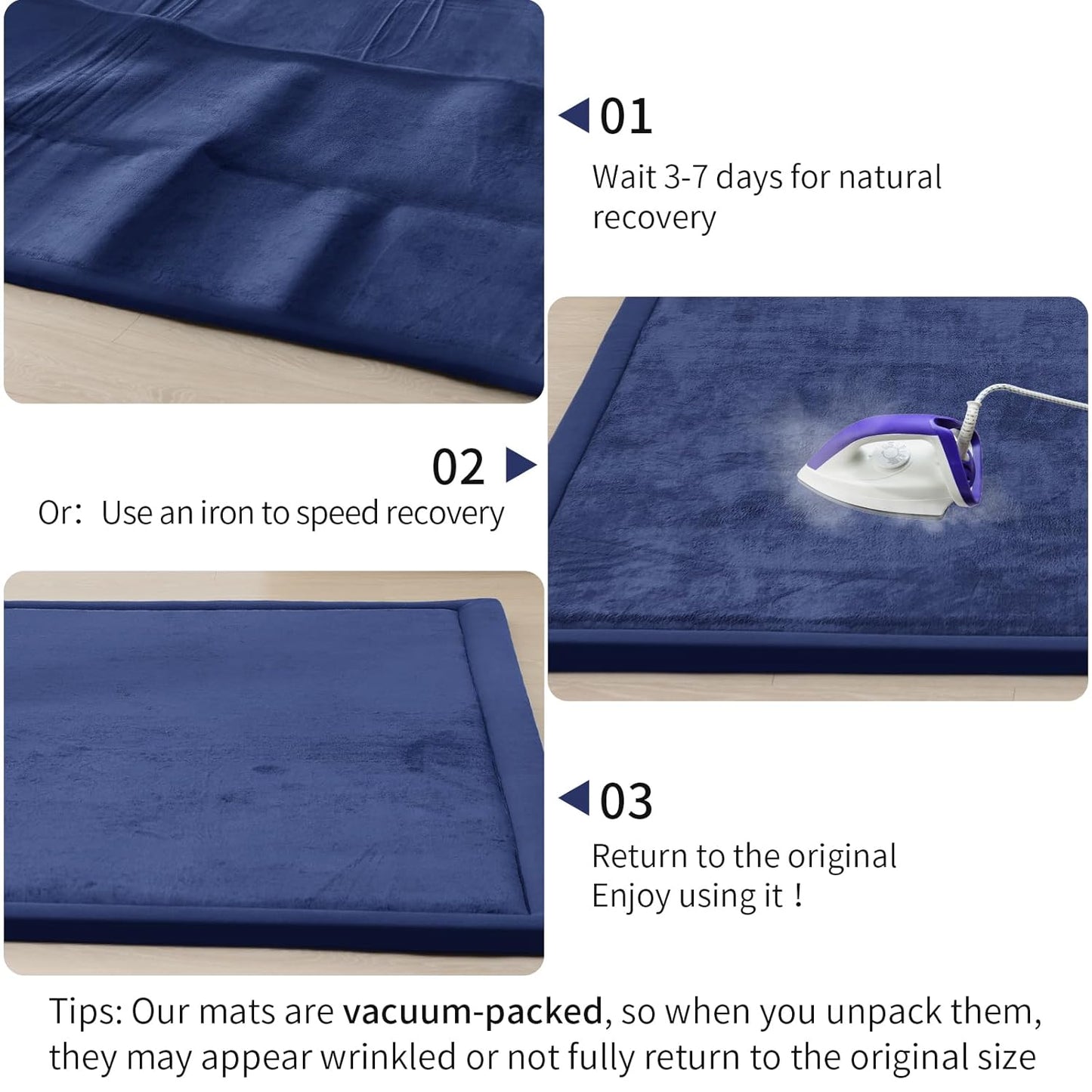 ACOMOPACK Baby Play Mat for Floor 1.3" Thick Memory Foam Play Mat 59"×71" Tummy Time Crawling with Non-Slip Bottom for Living Room,Nursery,Soft Velvet Playpen Mats for Kids,Infants(Royal Blue)