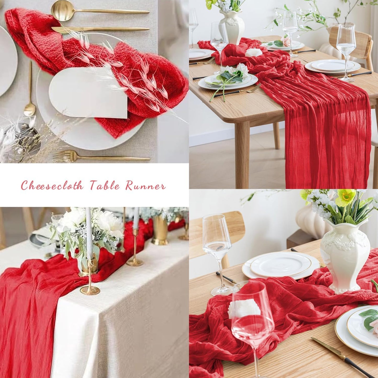 12 Pack Red 10FT Cheesecloth Table Runner Rustic Gauze Fabric Cheese Cloth Table Runner for Wedding Bridal Baby Shower Table Decor Boho Sheer Birthday Party Table Decorations 20 x 120 Inch Long