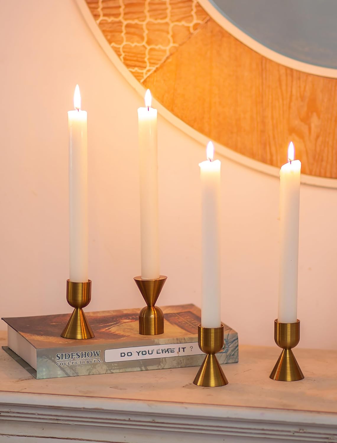 NUPTIO Candle Stick Candle Holder: Set of 4 Gold Aluminium Candlestick Holders - Brass Taper Candleholder for Fall Thanksgiving Christmas Table Fireplace Decoration