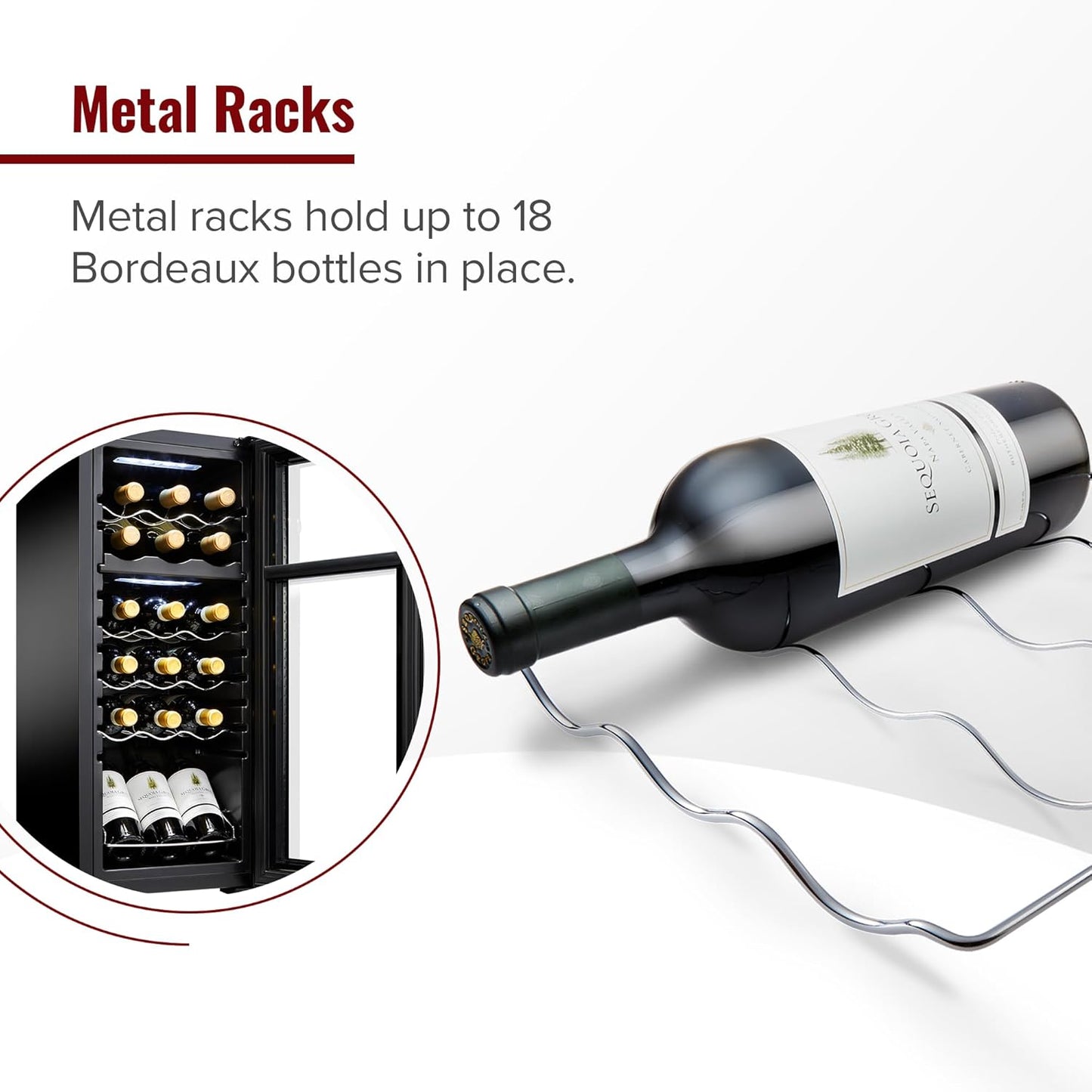 Wine Enthusiast 18-Bottle Dual Zone MAX Compressor Wine Cooler – Freestanding Beverage Refrigerator, Mini Fridge with Digital Touchscreen, Split Storage, Energy-Efficient Cooling, and LED Display