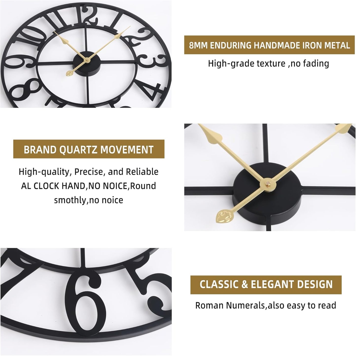 Large Wall Clock For Living Room Decor - 80cm/ 32 Inches Nearly Silent Non-Ticking Metal Wall Clocks Battery Operated, Vintage Decorative Modern Wall Clock For Bedroom, Office, Farmhouse Decor