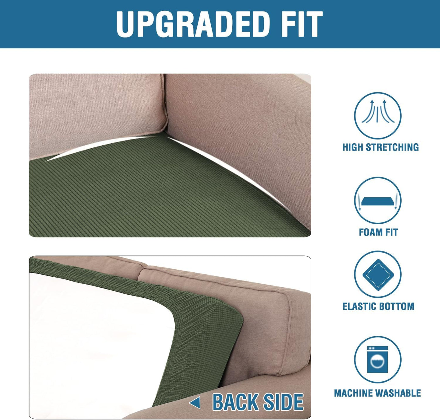 H.VERSAILTEX Super Stretch Individual Seat Cushion Covers Sofa Covers Couch Cushion Covers Slipcover Sets Thick Jacquard Textured Twill Fabric (1 Piece Loveseat Cushion Cover, Bronze Green)