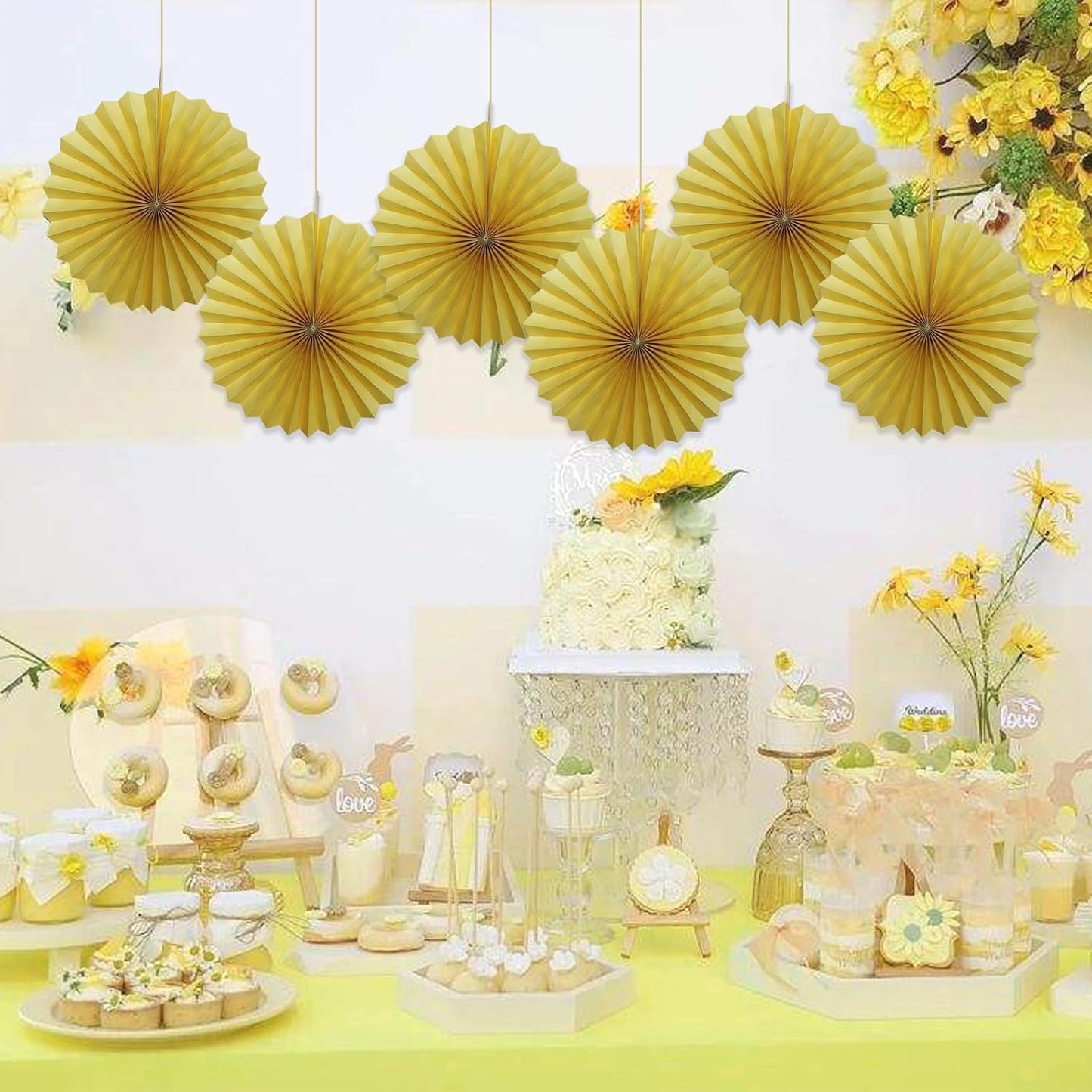 Yellow Birthday Decorations,DIY Yellow Paper Fans Hanging Decoration ,Party Supplies Party Fans 16in, Wedding Graduation Events Accessories 30 Color DIY Set (Yellow)