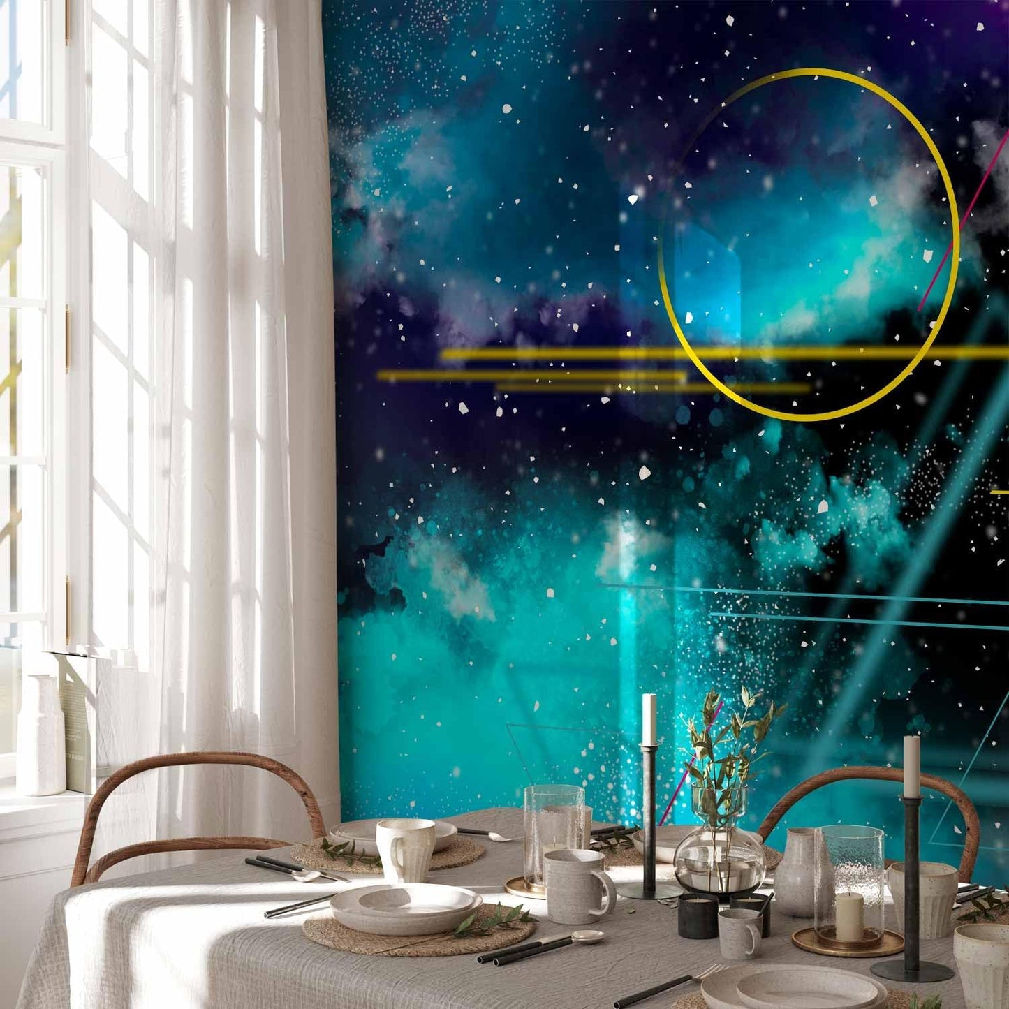 artgeist Wall Mural Galaxy 135x101 in - Peel and Stick Self-Adhesive Wallpaper Removable Large Sticker Foil Wall Decor Print Design Mural Cosmos Galaxy Cosmonaut Astronaut a-A-10328-a-a